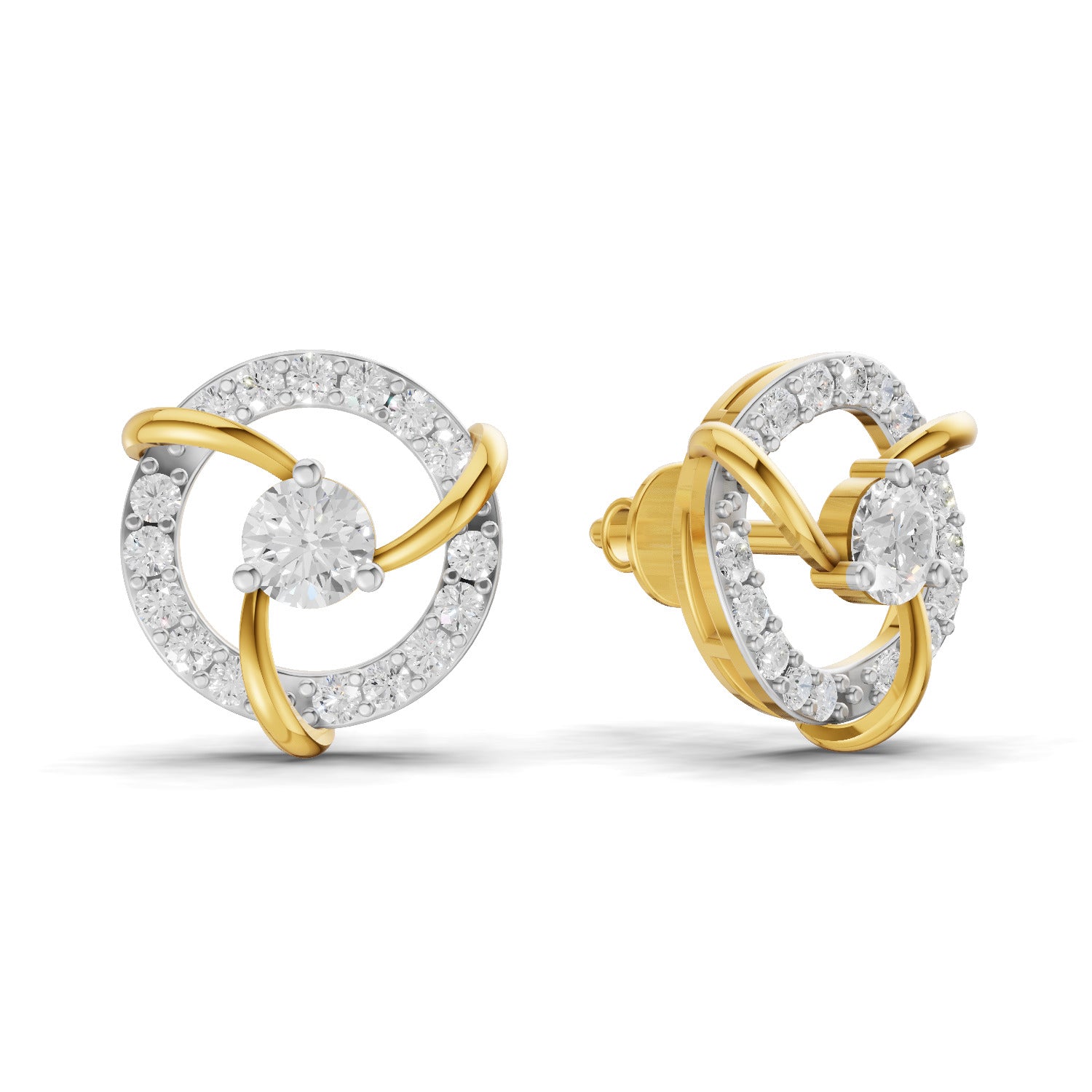 0.57 Carat Round Shape | 925 Sterling Silver Yellow Gold Plated Fashion Earrings