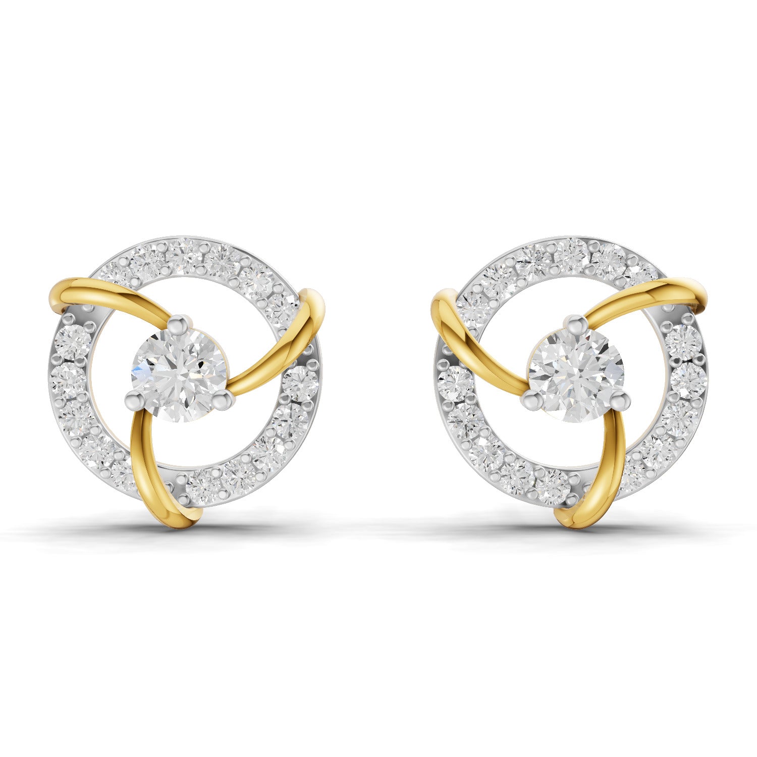 0.57 Carat Round Shape | 925 Sterling Silver Yellow Gold Plated Fashion Earrings