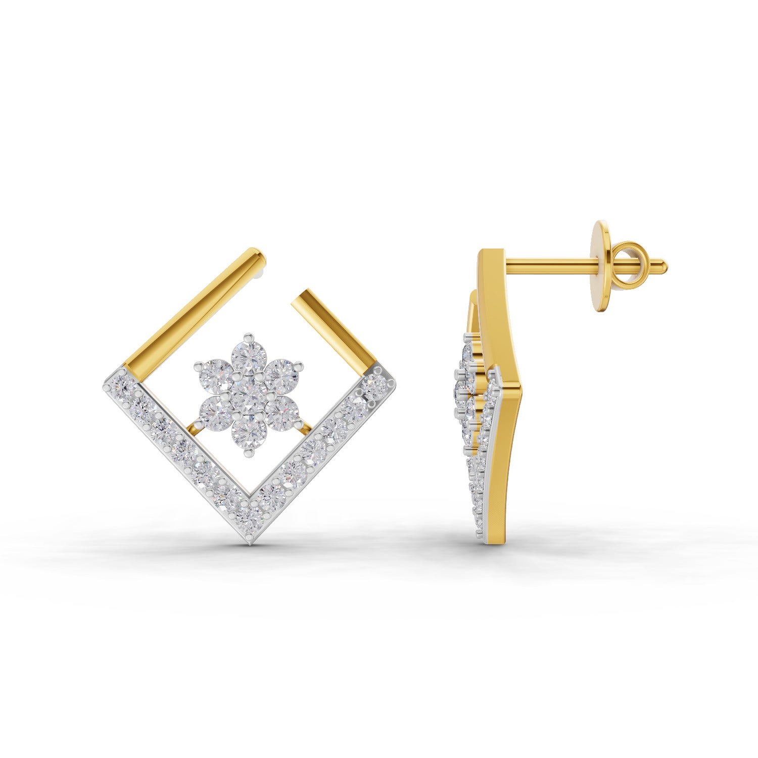 0.8 Carat | 925 Sterling Silver Yellow Gold Plated Floral Earrings