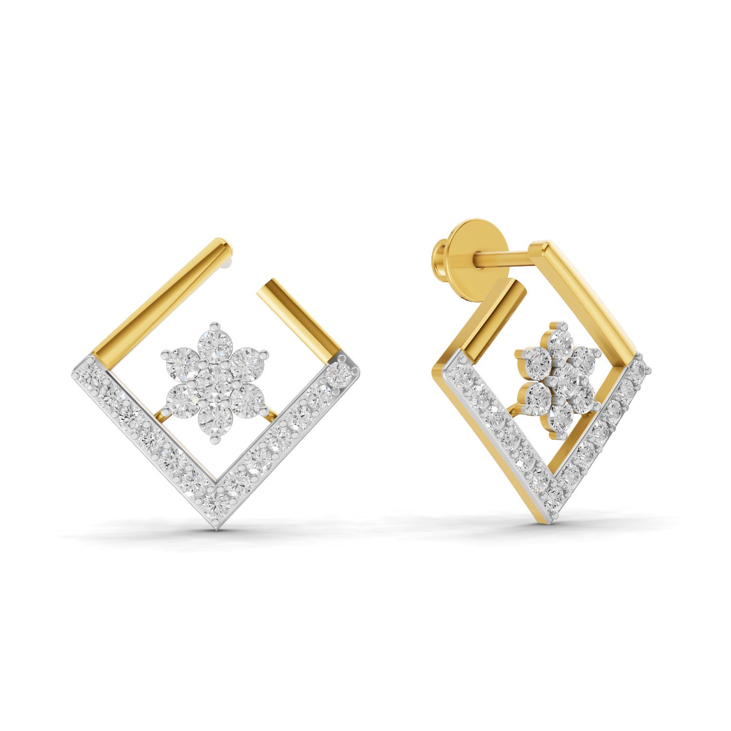 0.8 Carat | 925 Sterling Silver Yellow Gold Plated Floral Earrings
