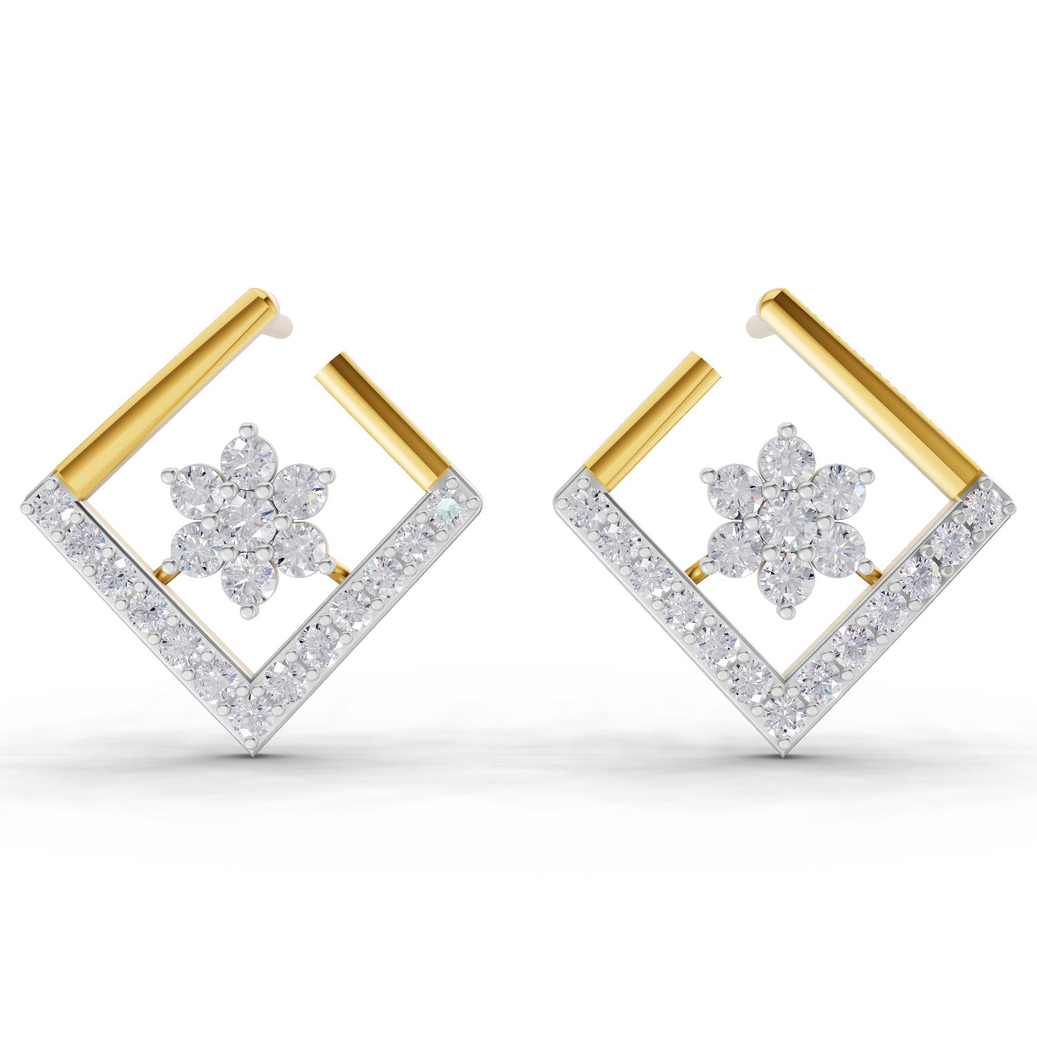 0.8 Carat | 925 Sterling Silver Yellow Gold Plated Floral Earrings