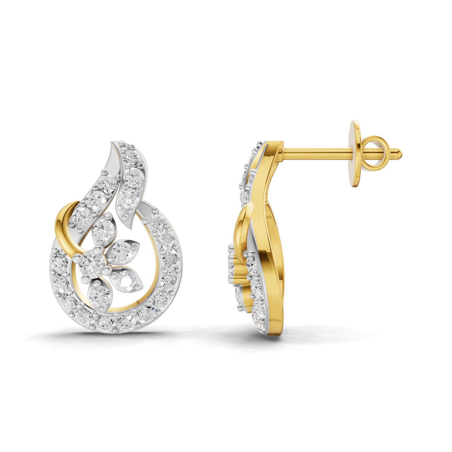 0.83 Ct | 925 Sterling Silver Yellow Gold Plated Floral Earrings