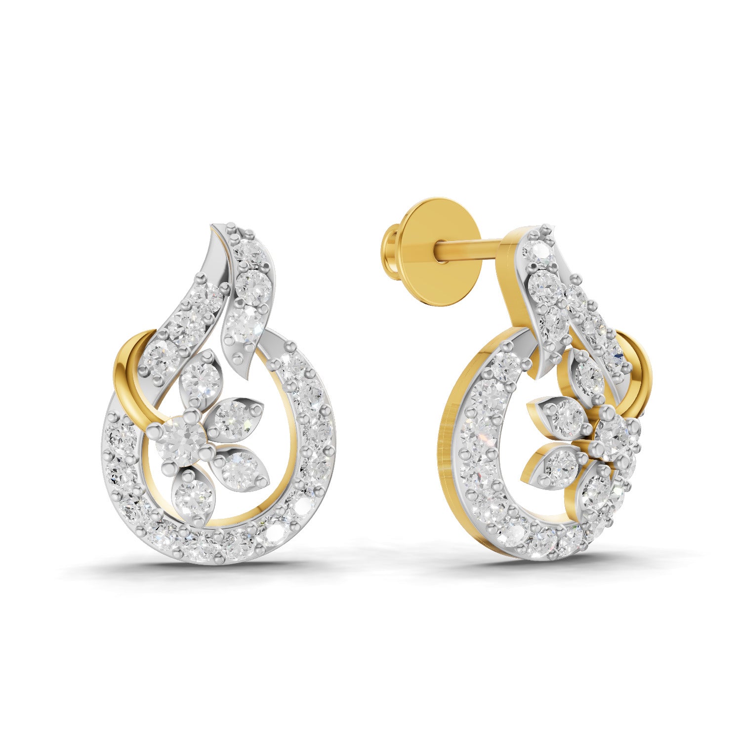 0.83 Ct | 925 Sterling Silver Yellow Gold Plated Floral Earrings
