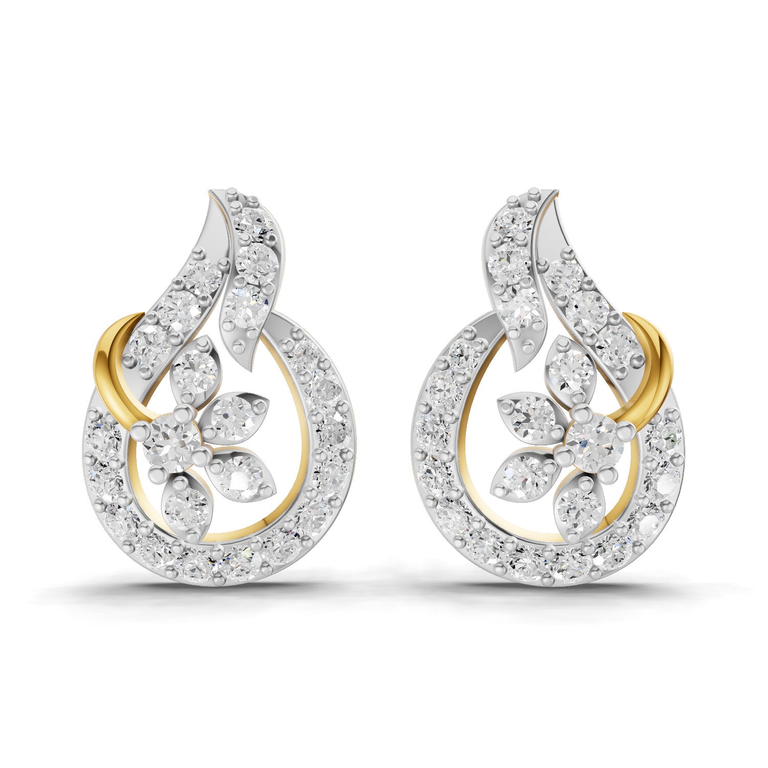 0.83 Ct | 925 Sterling Silver Yellow Gold Plated Floral Earrings