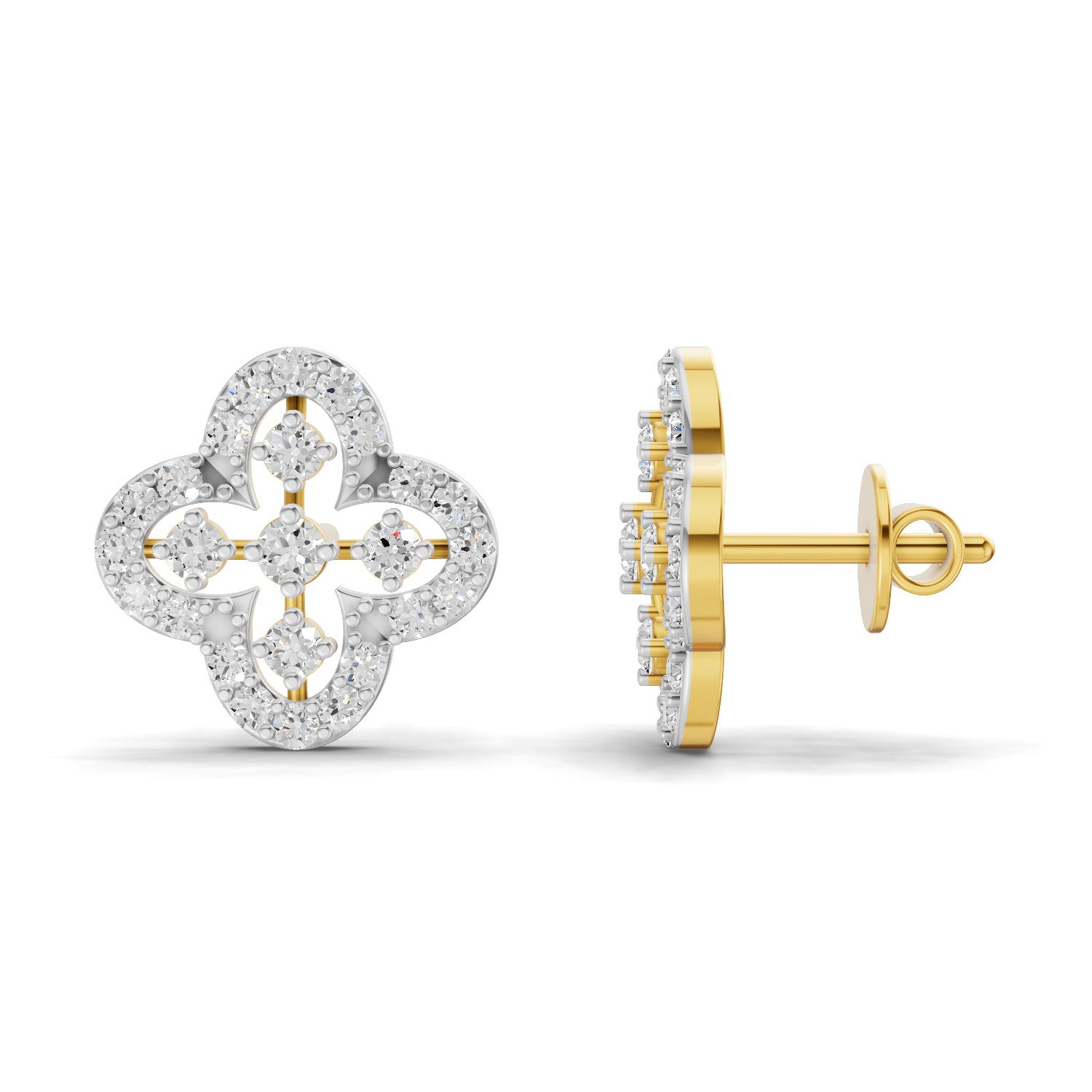 0.72 Carat | 925 Sterling Silver Yellow Gold Plated Floral Earrings