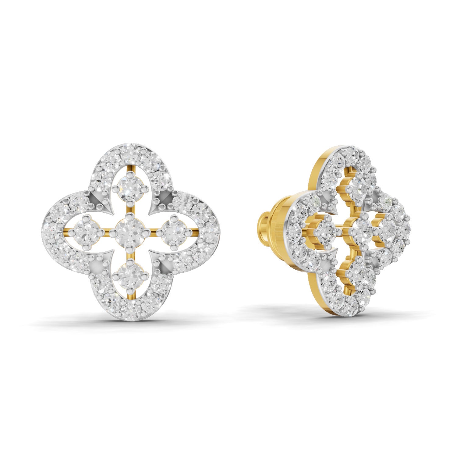0.72 Carat | 925 Sterling Silver Yellow Gold Plated Floral Earrings