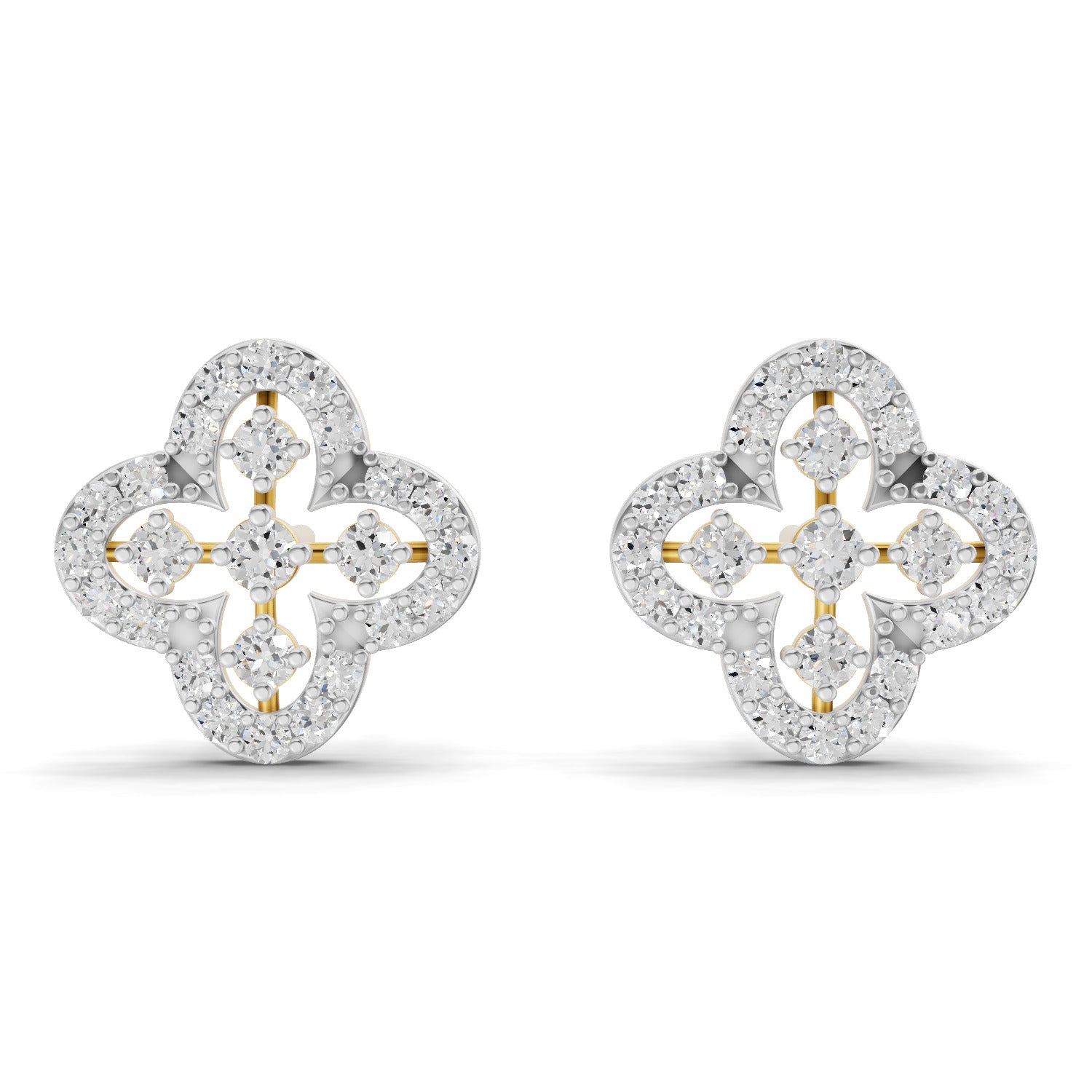 0.72 Carat | 925 Sterling Silver Yellow Gold Plated Floral Earrings