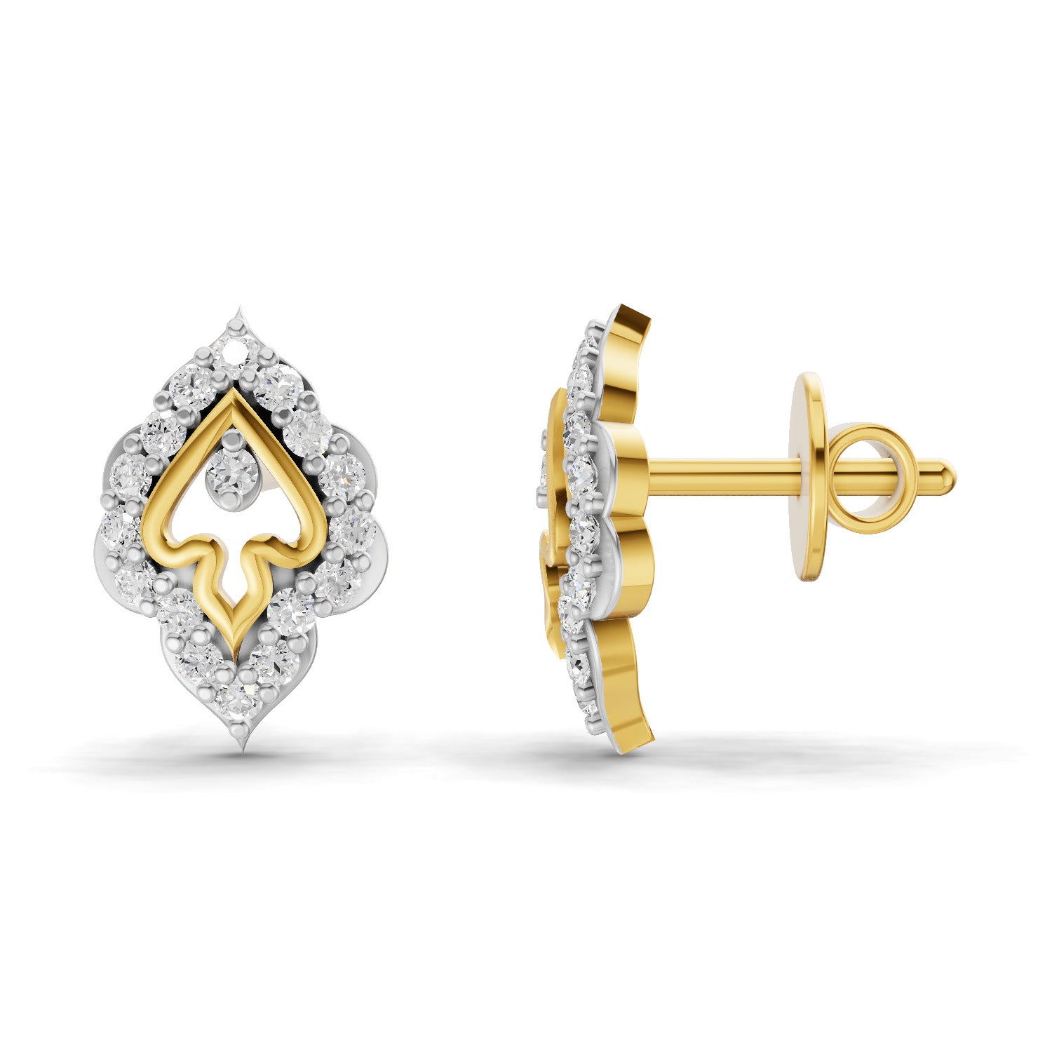 0.27 Carat Round Shape | 925 Sterling Silver Gold Plated Dual Tone Spade Stud Earrings
