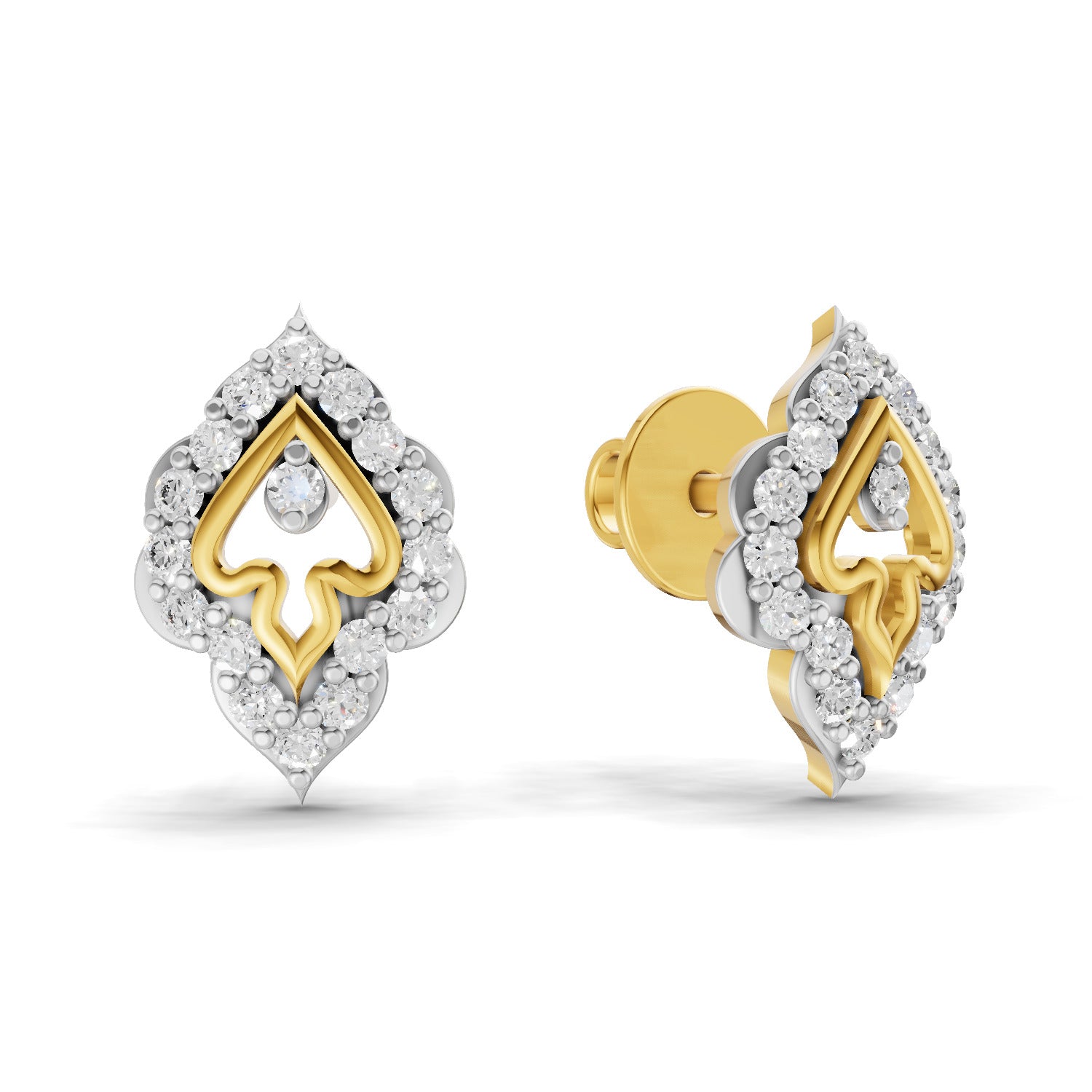0.27 Carat Round Shape | 925 Sterling Silver Gold Plated Dual Tone Spade Stud Earrings