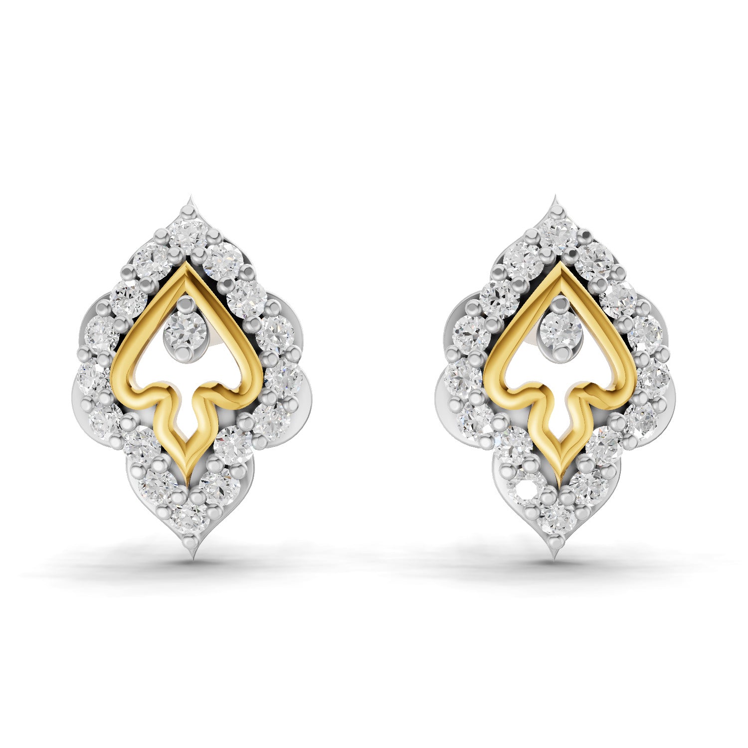 0.27 Carat Round Shape | 925 Sterling Silver Gold Plated Dual Tone Spade Stud Earrings