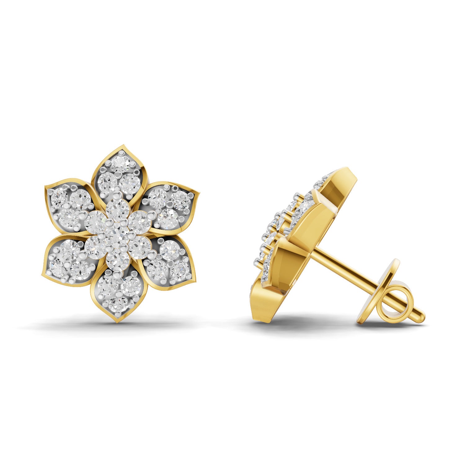 0.76 Carat | 925 Sterling Silver Yellow Gold Plated Floral Earrings