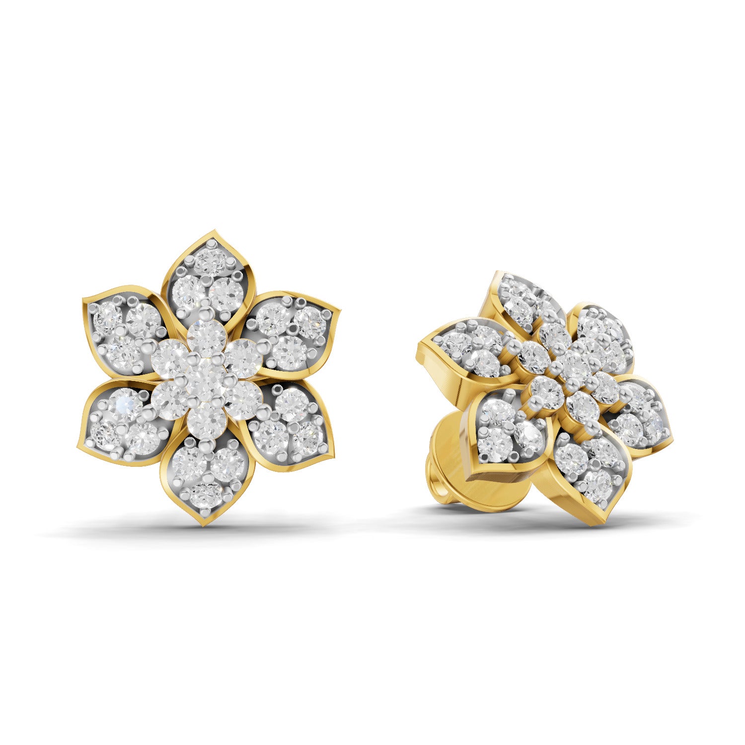 0.76 Carat | 925 Sterling Silver Yellow Gold Plated Floral Earrings