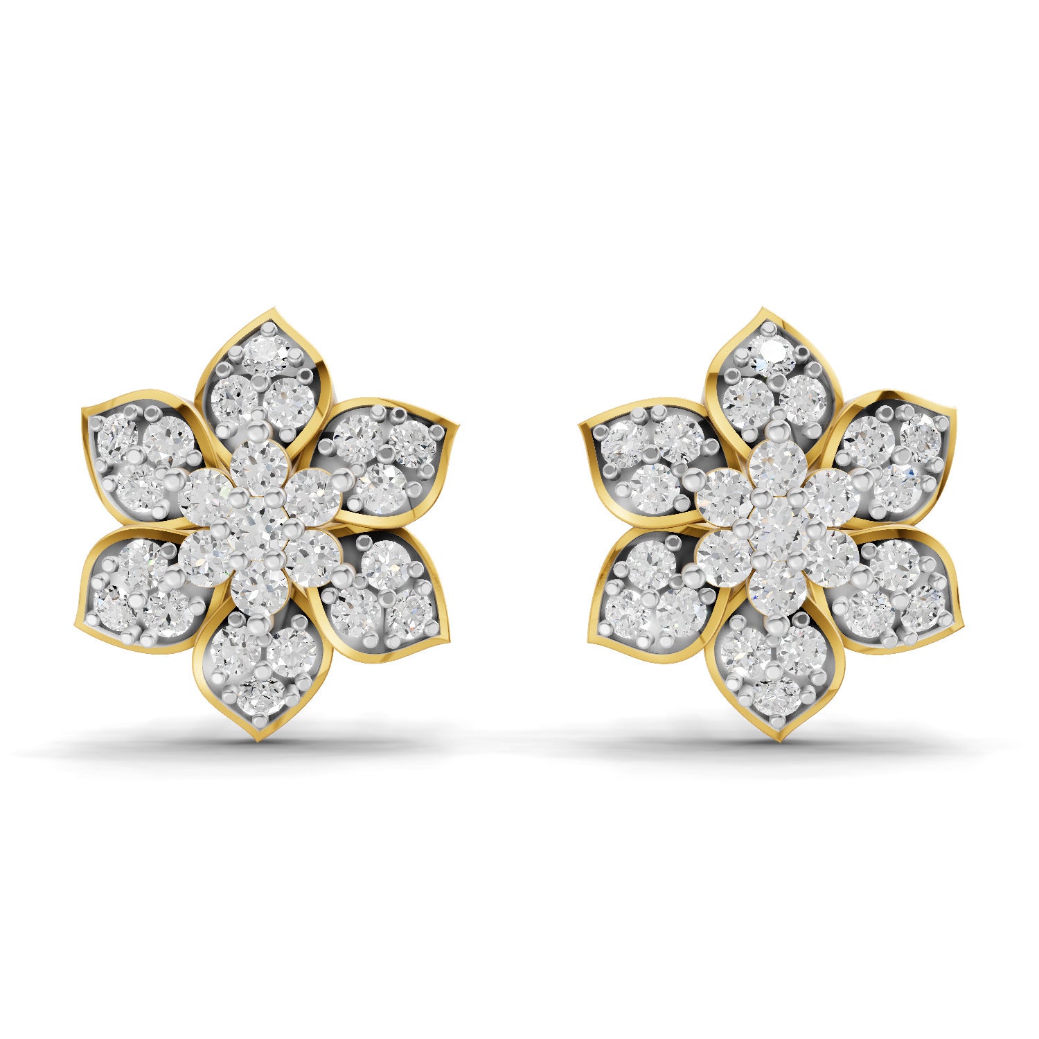 0.76 Carat | 925 Sterling Silver Yellow Gold Plated Floral Earrings