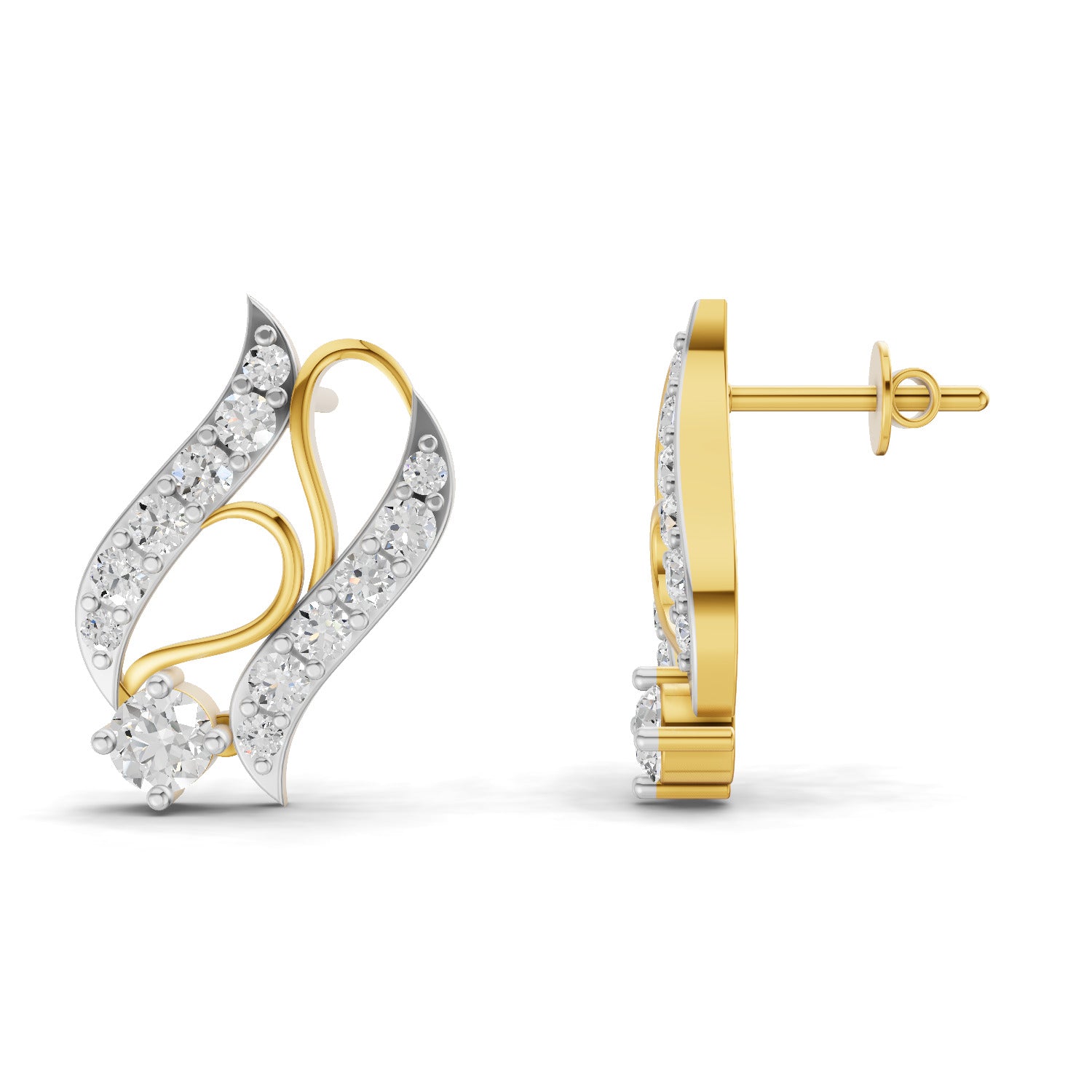 1.18 Carat | 925 Sterling Silver Yellow Gold Plated Fashion Stud Earrings