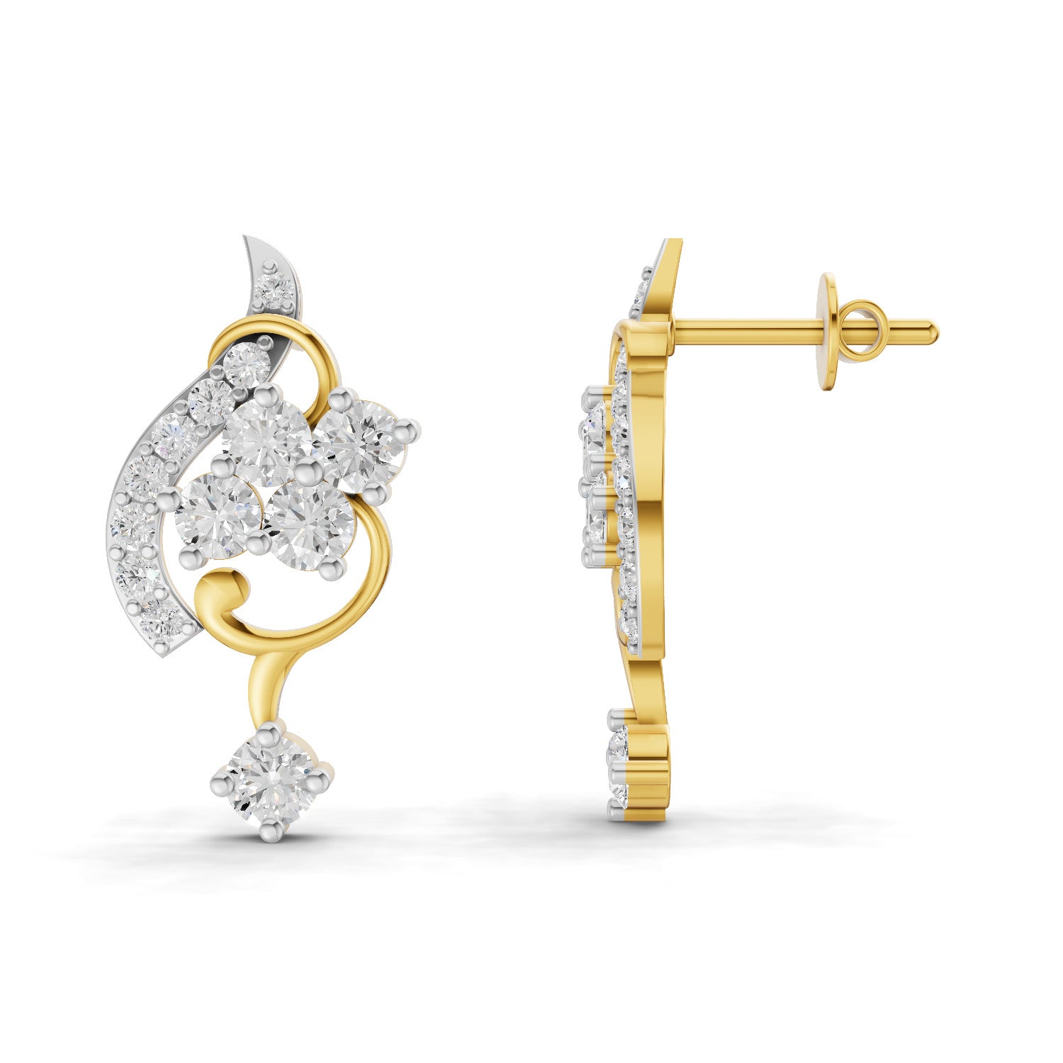 1.34 Carat | 925 Sterling Silver Yellow Gold Plated Fashion Stud Earrings