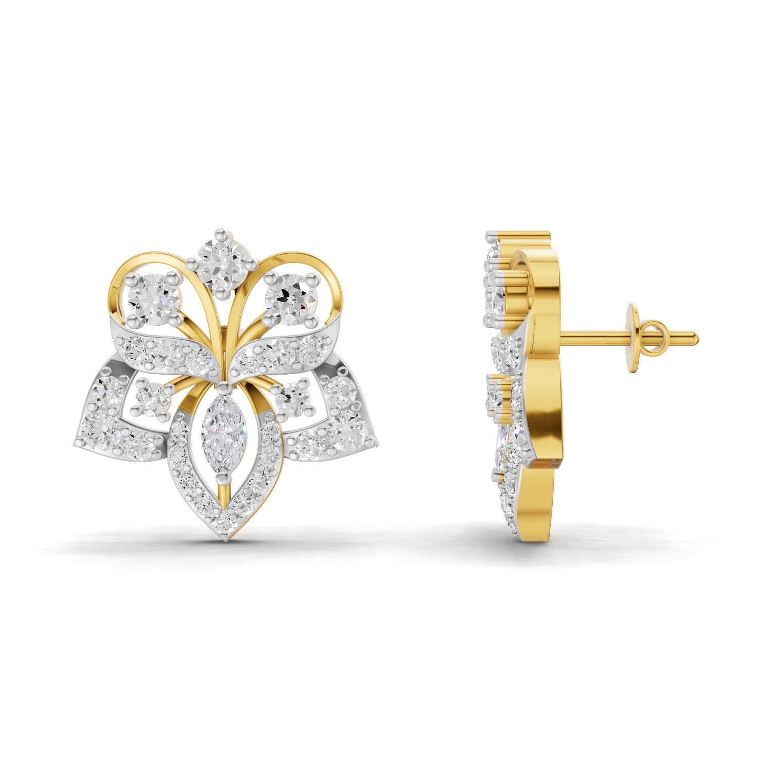 2.48 Carat | 925 Sterling Silver Yellow Gold Plated Fashion Stud Earrings