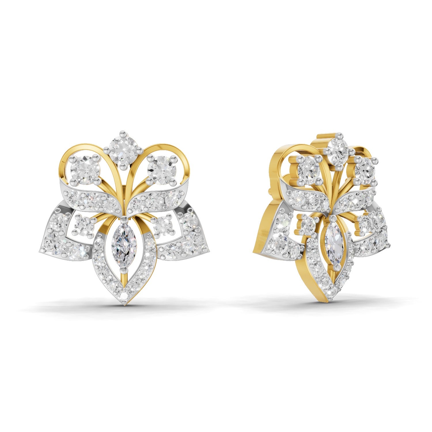2.48 Carat | 925 Sterling Silver Yellow Gold Plated Fashion Stud Earrings