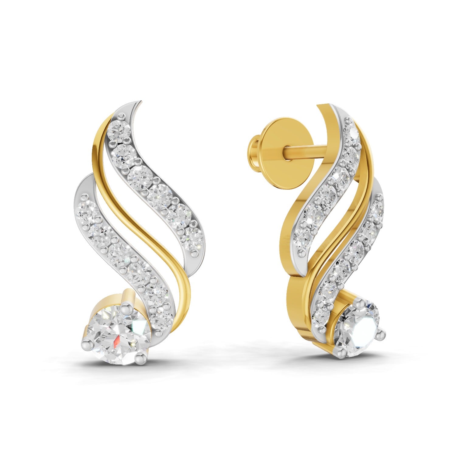 0.89 Carat | 925 Sterling Silver Yellow Gold Plated Fashion Stud Earrings
