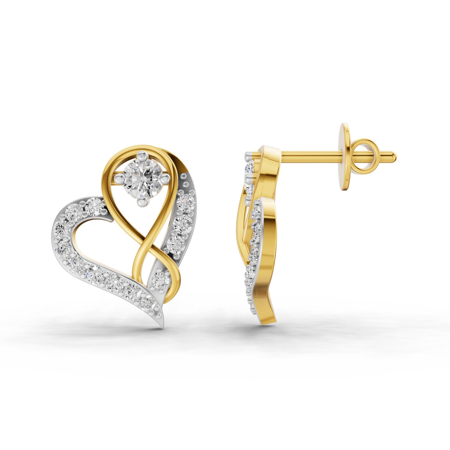 0.57 Carat  | 925 Sterling Silver Gold Plated Heart Earrings