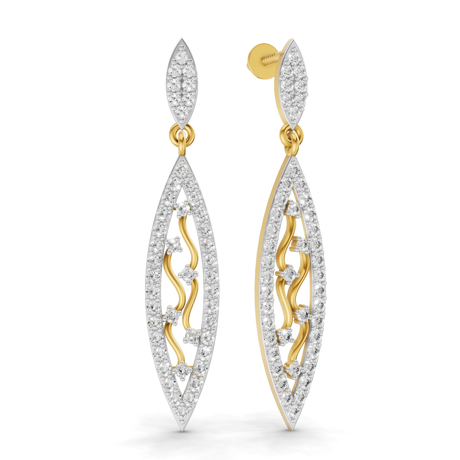 0.12 Carat | 925 Sterling Silver Gold Plated Leaf Drop Earrings