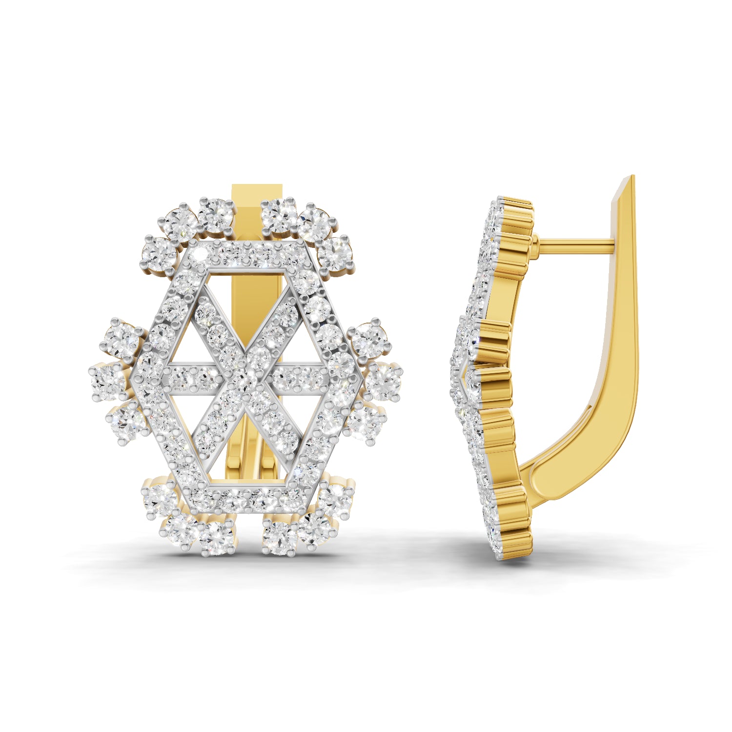 0.72 Carat Round Shape | 925 Sterling Silver Gold Plated Dual Tone Spade Stud Earrings