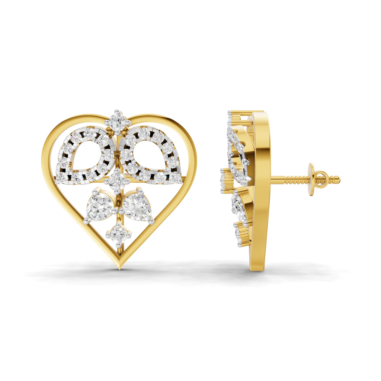 0.69 Carat Round Shape | 925 Sterling Silver Gold Plated Heart's Desire Stud Earrings