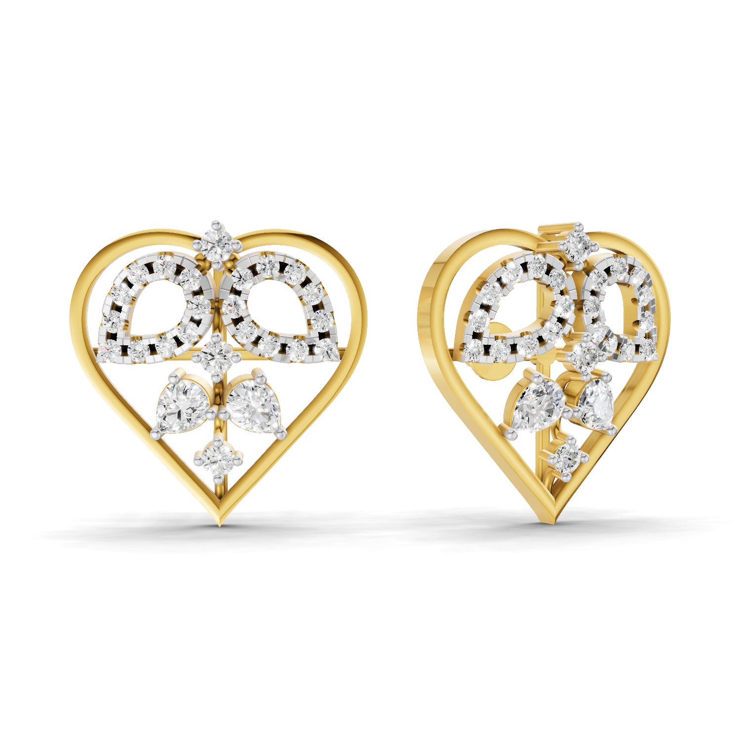 0.69 Carat Round Shape | 925 Sterling Silver Gold Plated Heart's Desire Stud Earrings