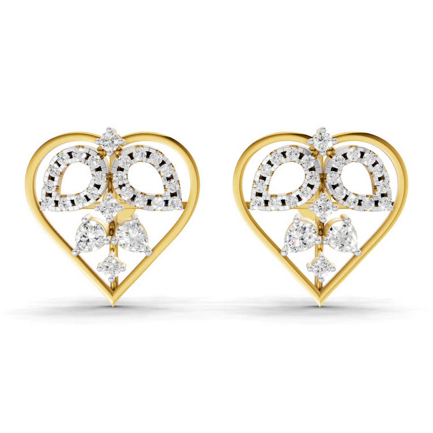 0.69 Carat Round Shape | 925 Sterling Silver Gold Plated Heart's Desire Stud Earrings