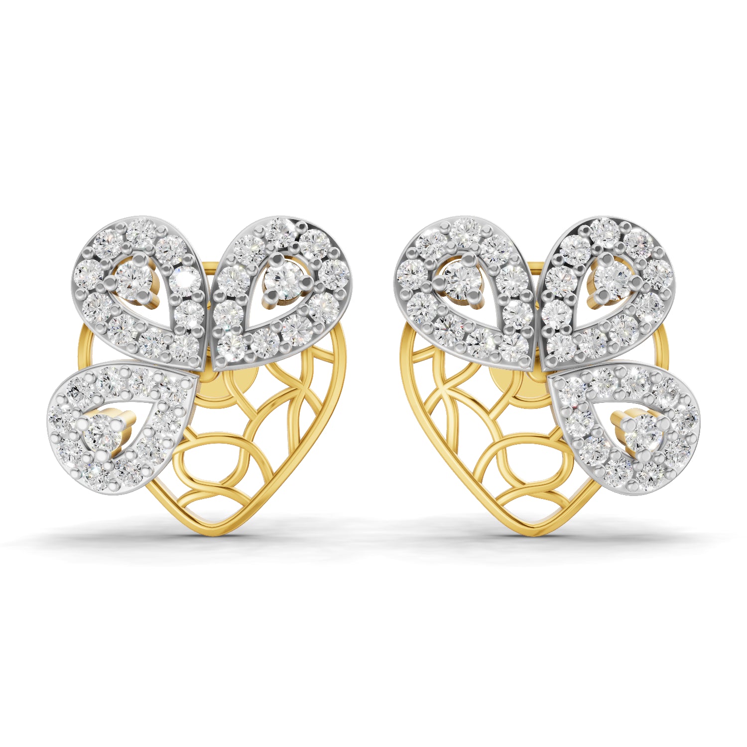 0.77 Carat Round Shape | 925 Sterling Silver Gold Plated Heart Butterfly Gold Stud Earrings