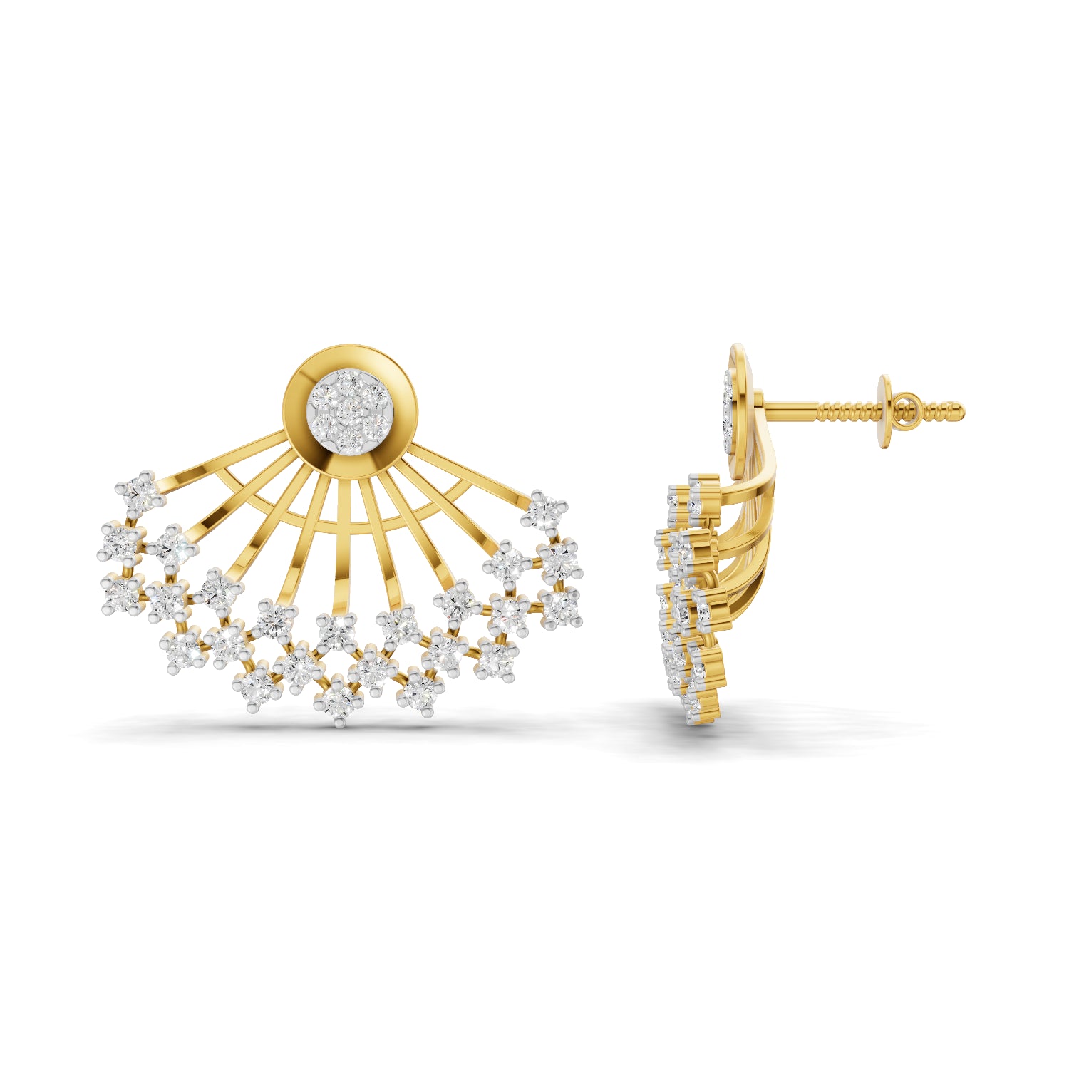 1.04 Carat Round Shape | 925 Sterling Silver Gold Plated Ear Fan Stud Earrings