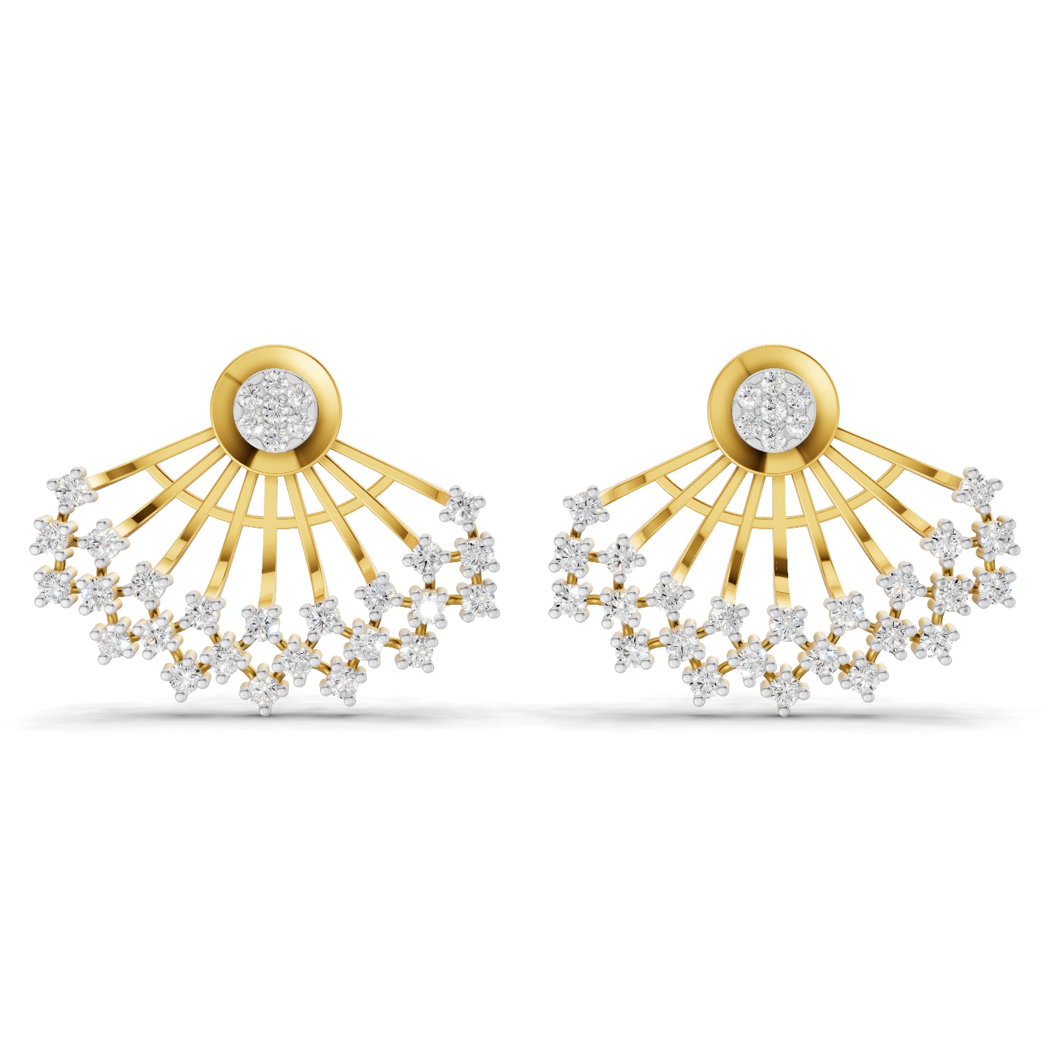 1.04 Carat Round Shape | 925 Sterling Silver Gold Plated Ear Fan Stud Earrings