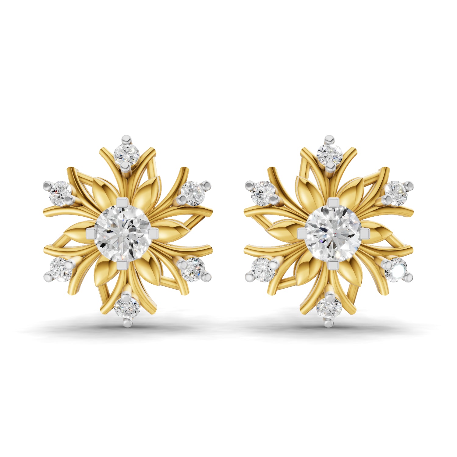 0.66 Carat Round Shape | 925 Sterling Silver Gold Plated Floral Grace Stud Earrings