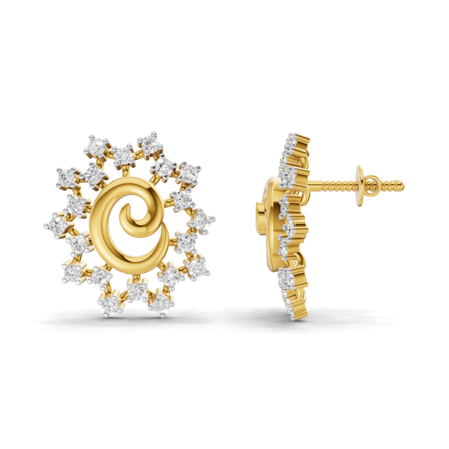 0.56 Carat | 925 Sterling Silver Gold Plated Leaf and Ball Earrings