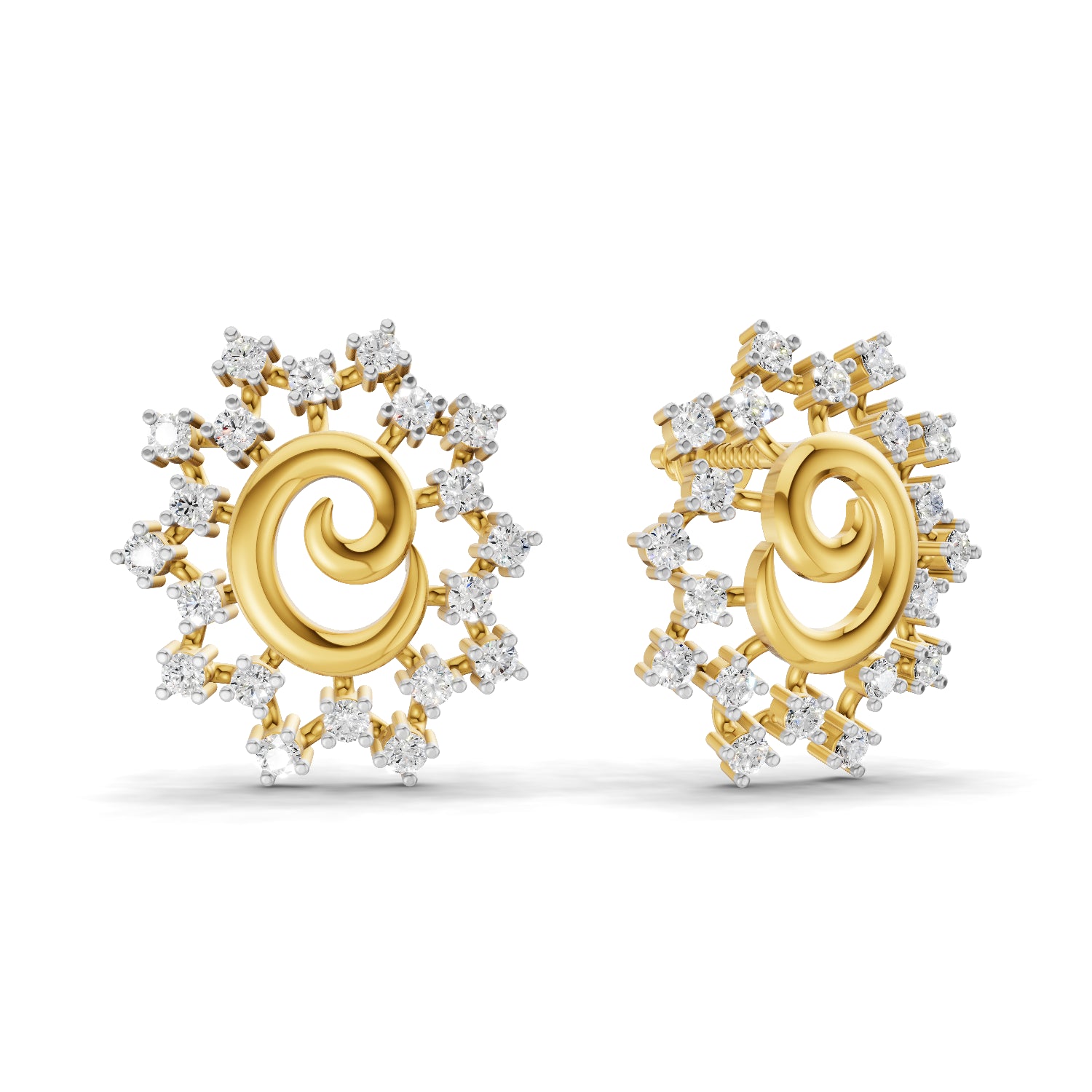 0.56 Carat | 925 Sterling Silver Gold Plated Leaf and Ball Earrings