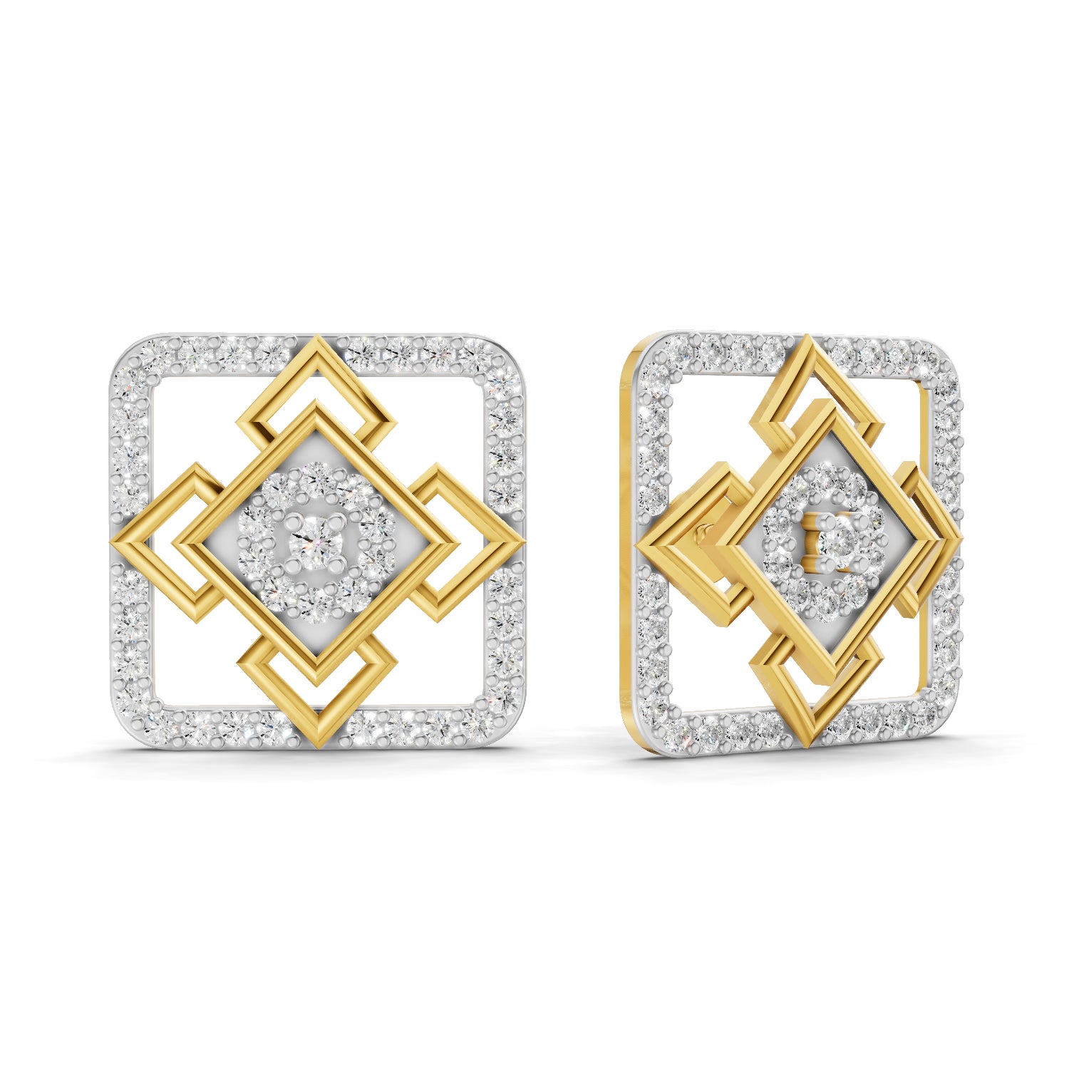 0.89 Carat | 925 Sterling Silver Gold Plated Square Diamond Studs Earrings