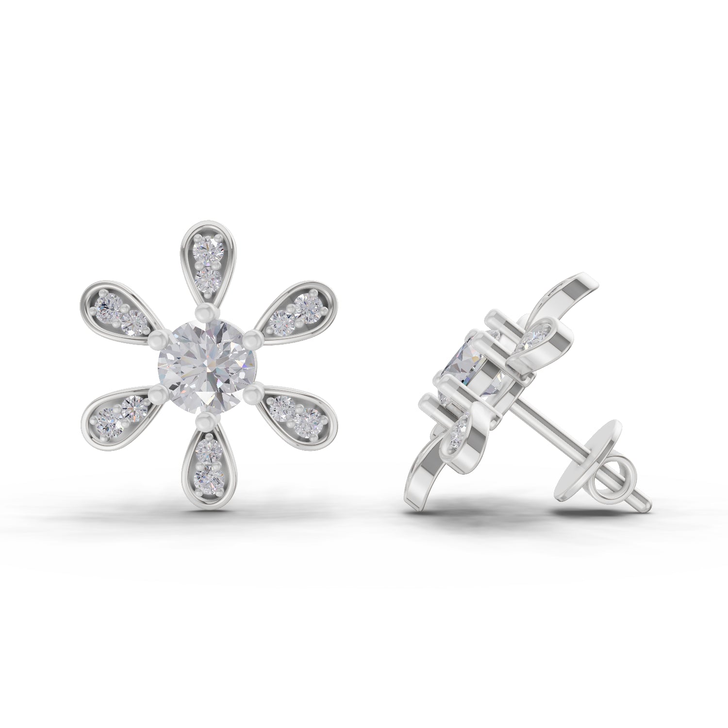 1.08 Carat Floral Earrings for Women | 14K White Gold
