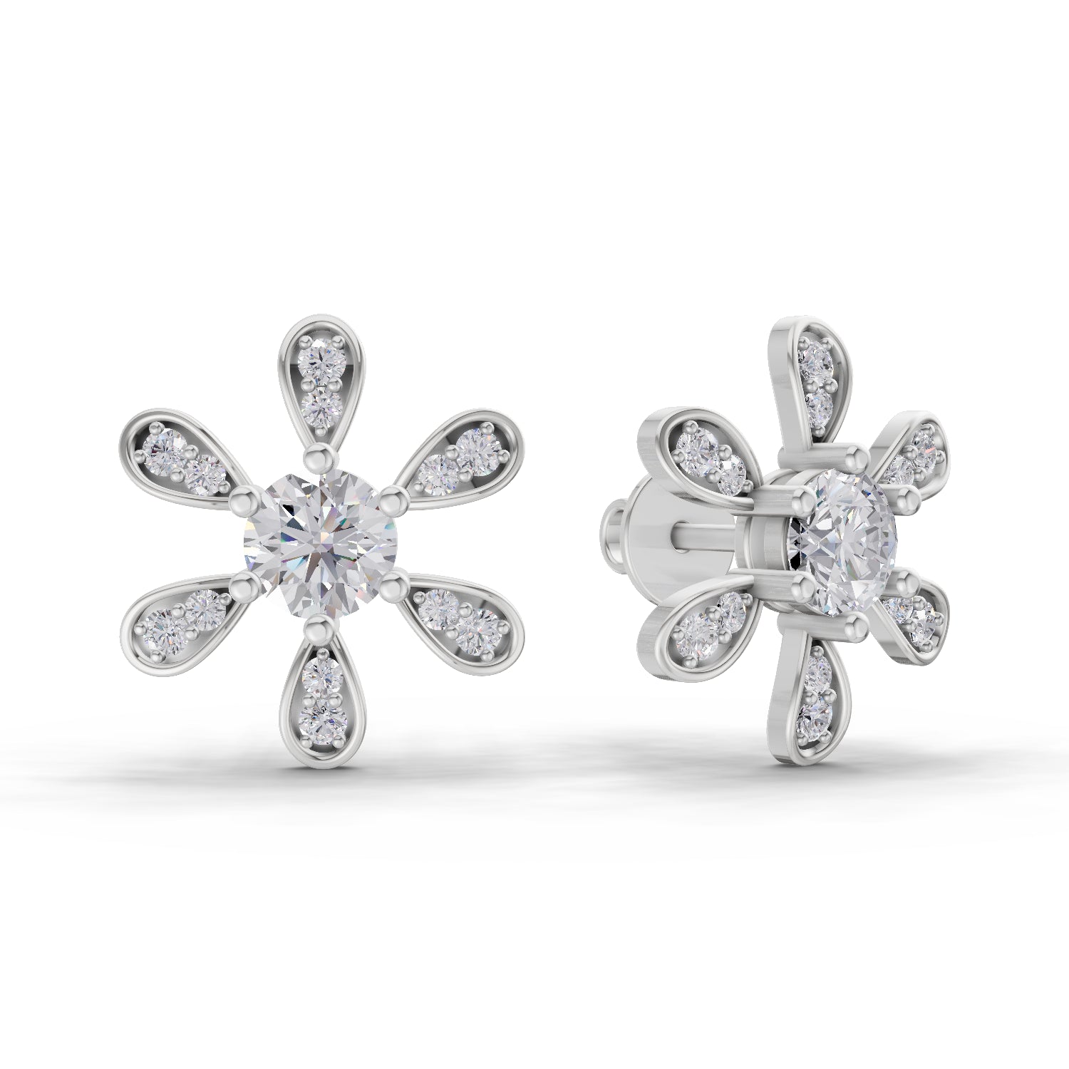 1.08 Carat Floral Earrings for Women | 14K White Gold
