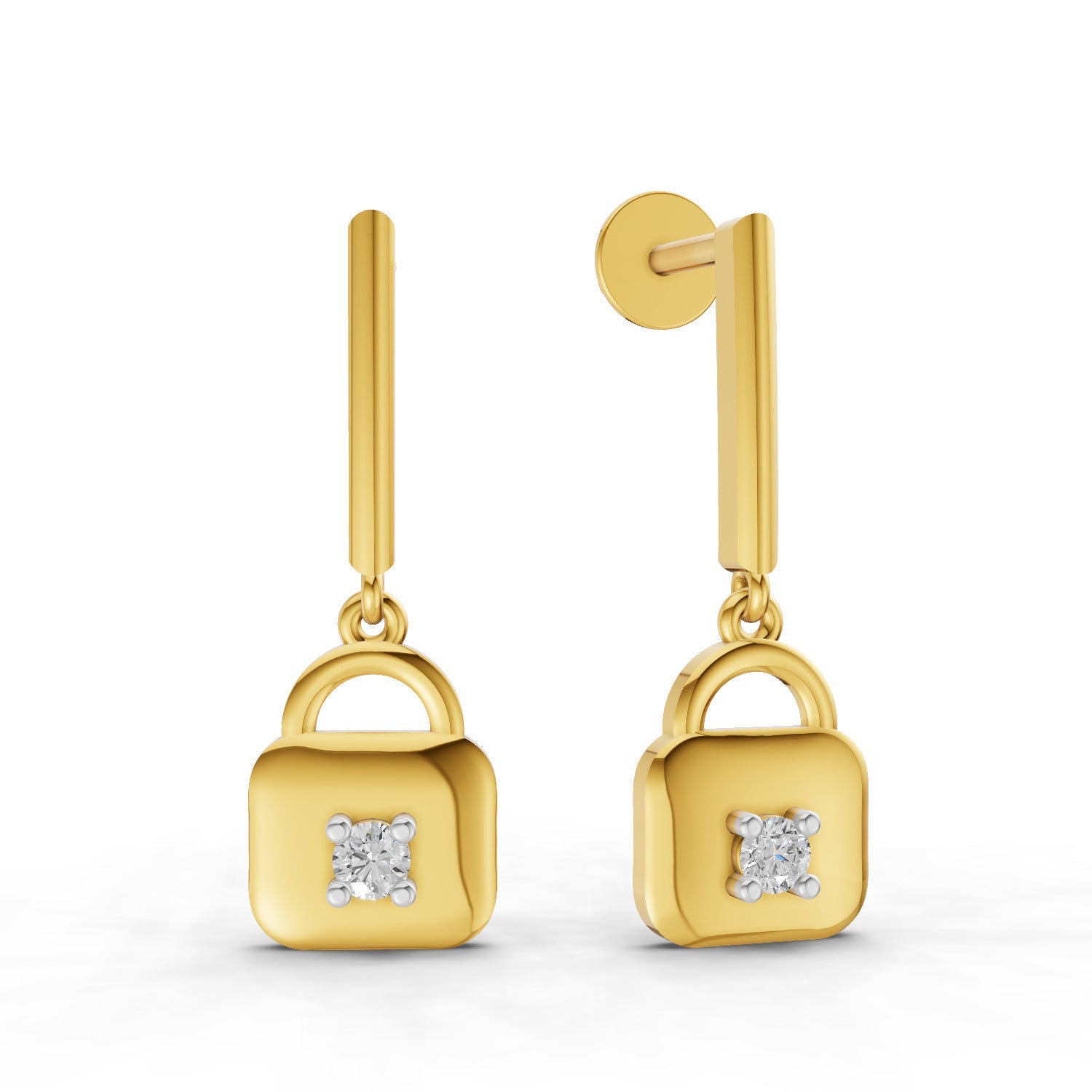 0.08 Ct | 925 Sterling Silver Yellow Gold Plated Earrings