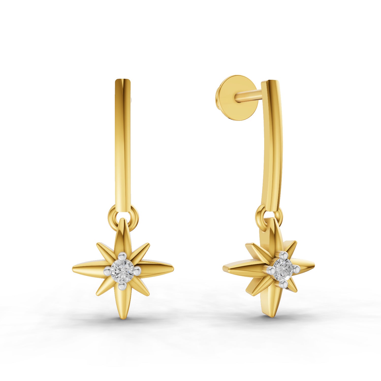 0.07 Carat | 925 Sterling Silver Yellow Gold Plated Star Earrings