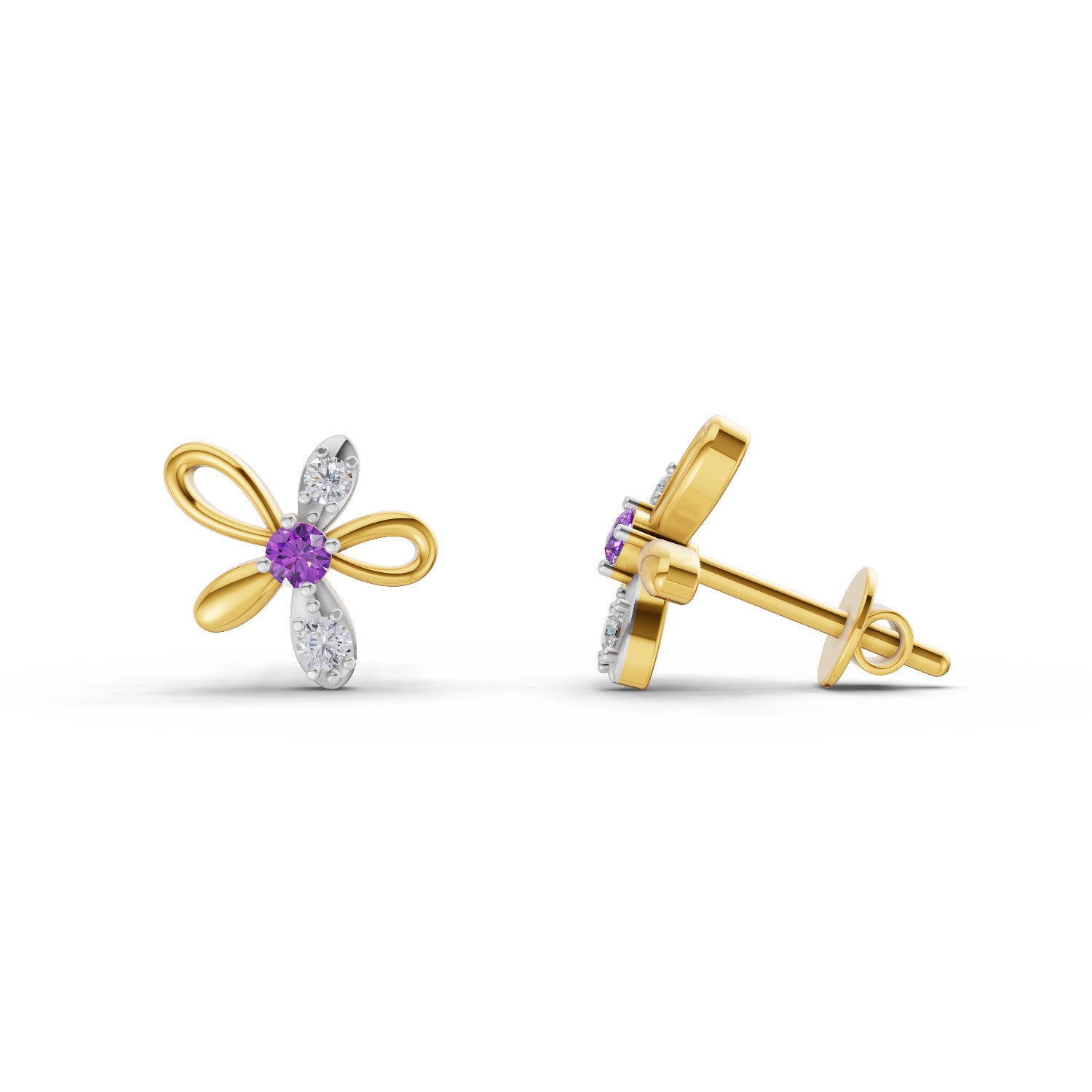 0.05 Carat | 925 Sterling Silver Yellow Gold Plated Floral Earrings