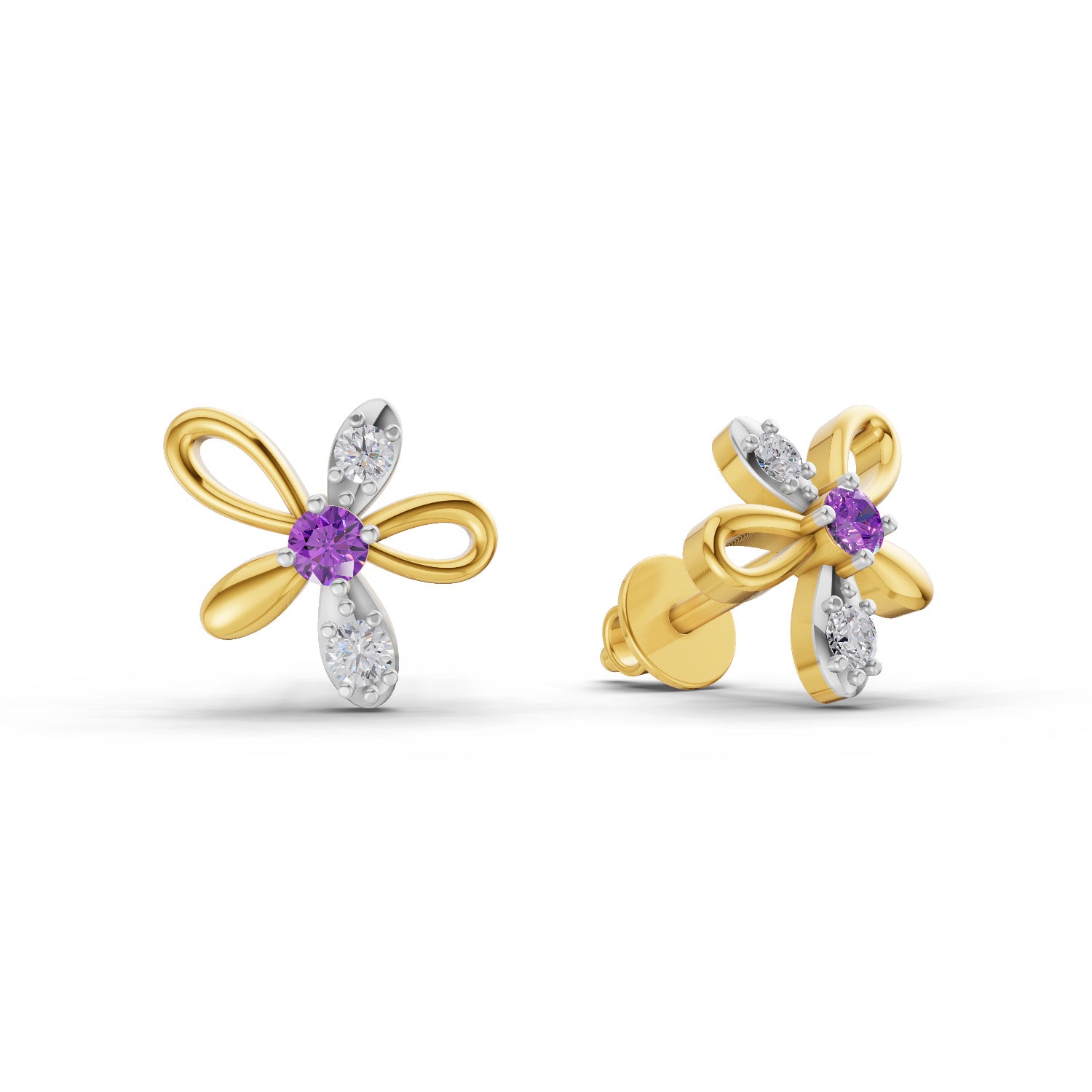 0.05 Carat | 925 Sterling Silver Yellow Gold Plated Floral Earrings