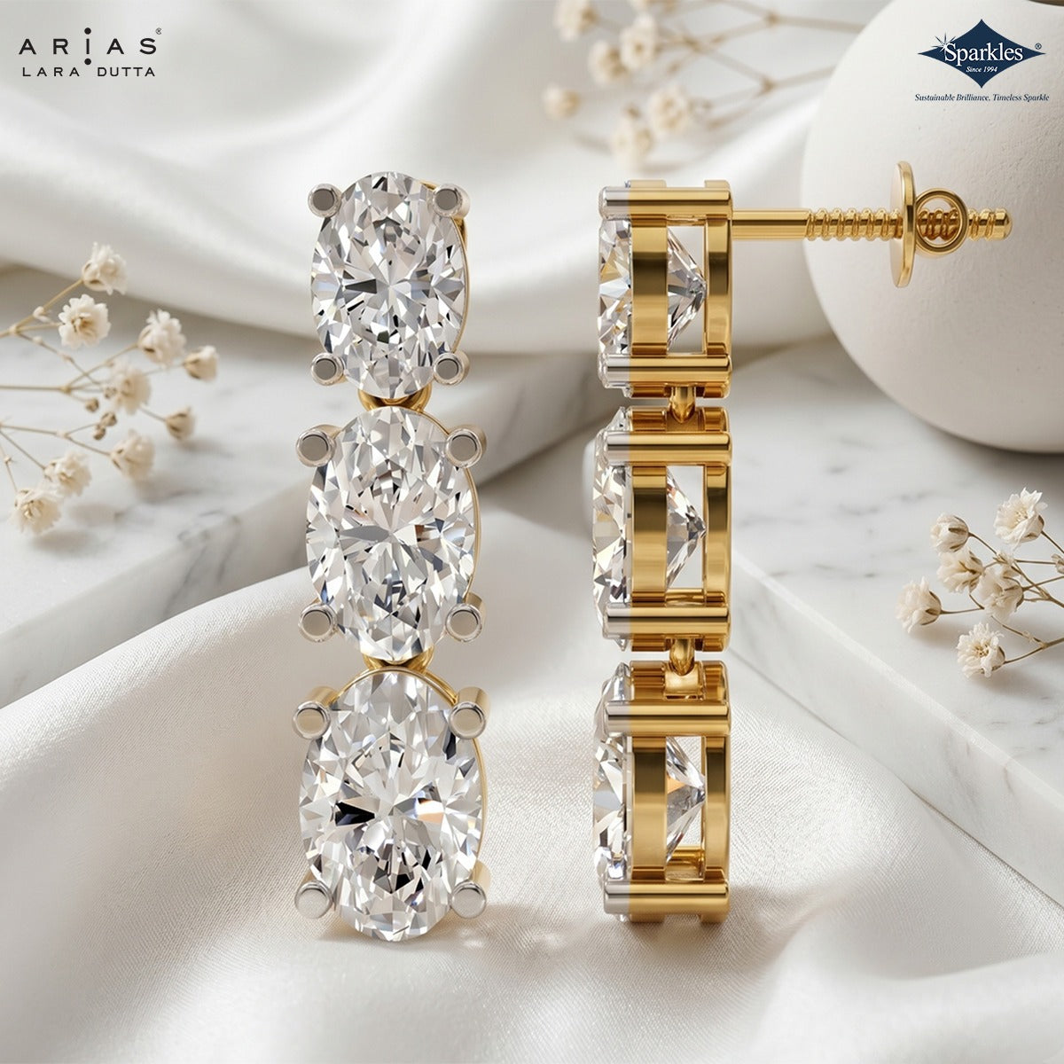 Arias by Lara Dutta Oval Diamond Linear Earring