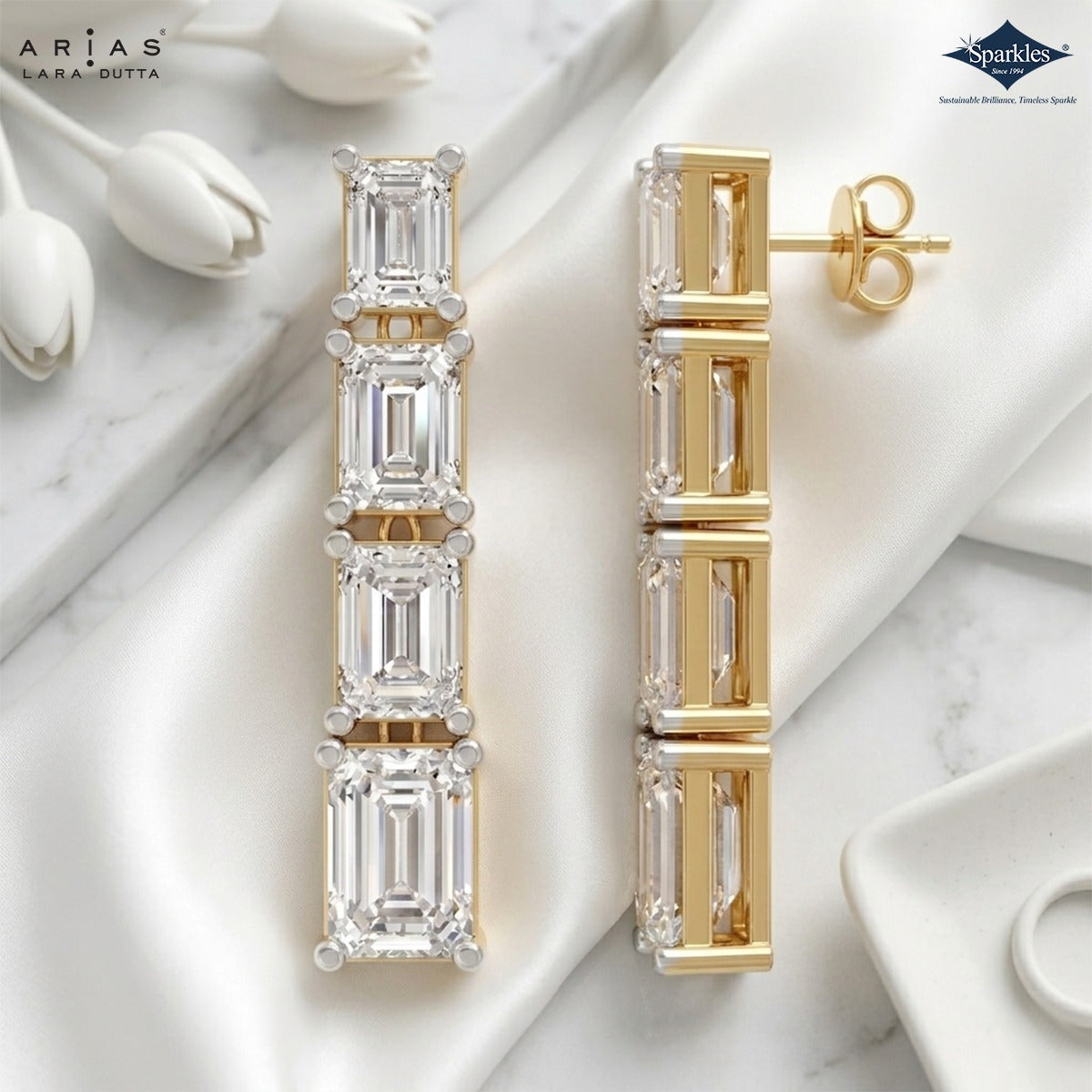 Arias by Lara Dutta Emerald-Cut Linear Earring