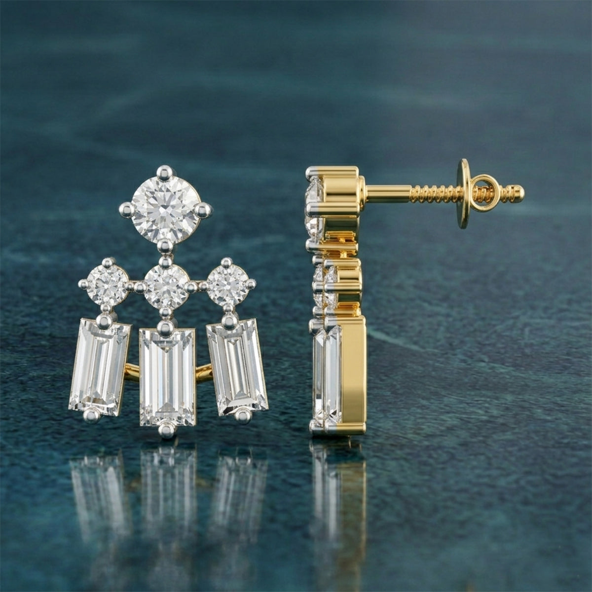 Sparkles Triple Baguette Drop Diamond Earring