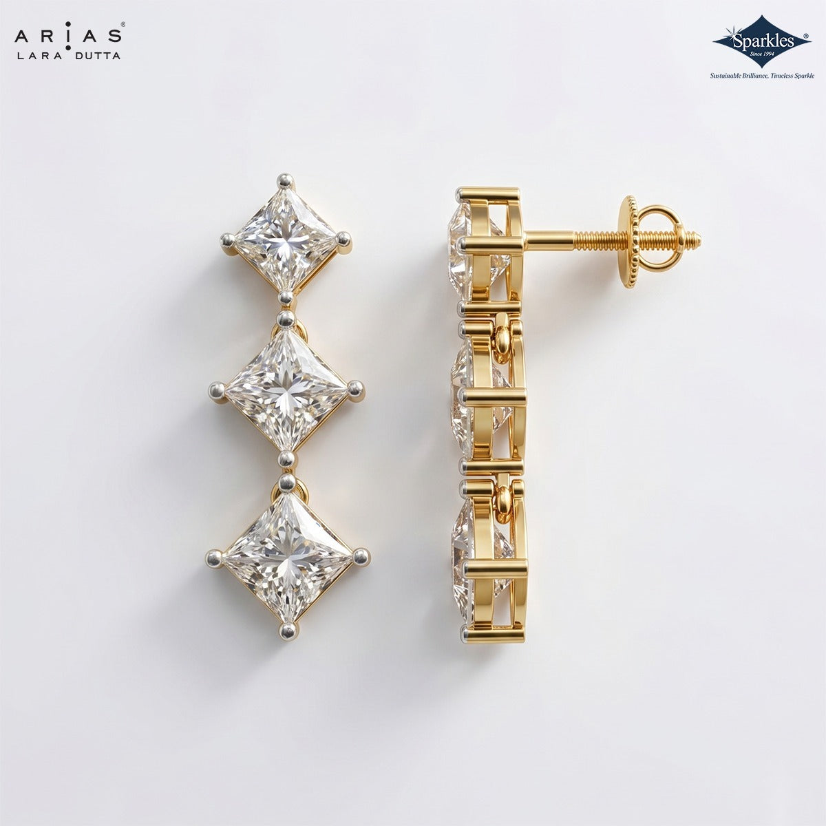 Arias by Lara Dutta Princess-Cut Linear Diamond Earring