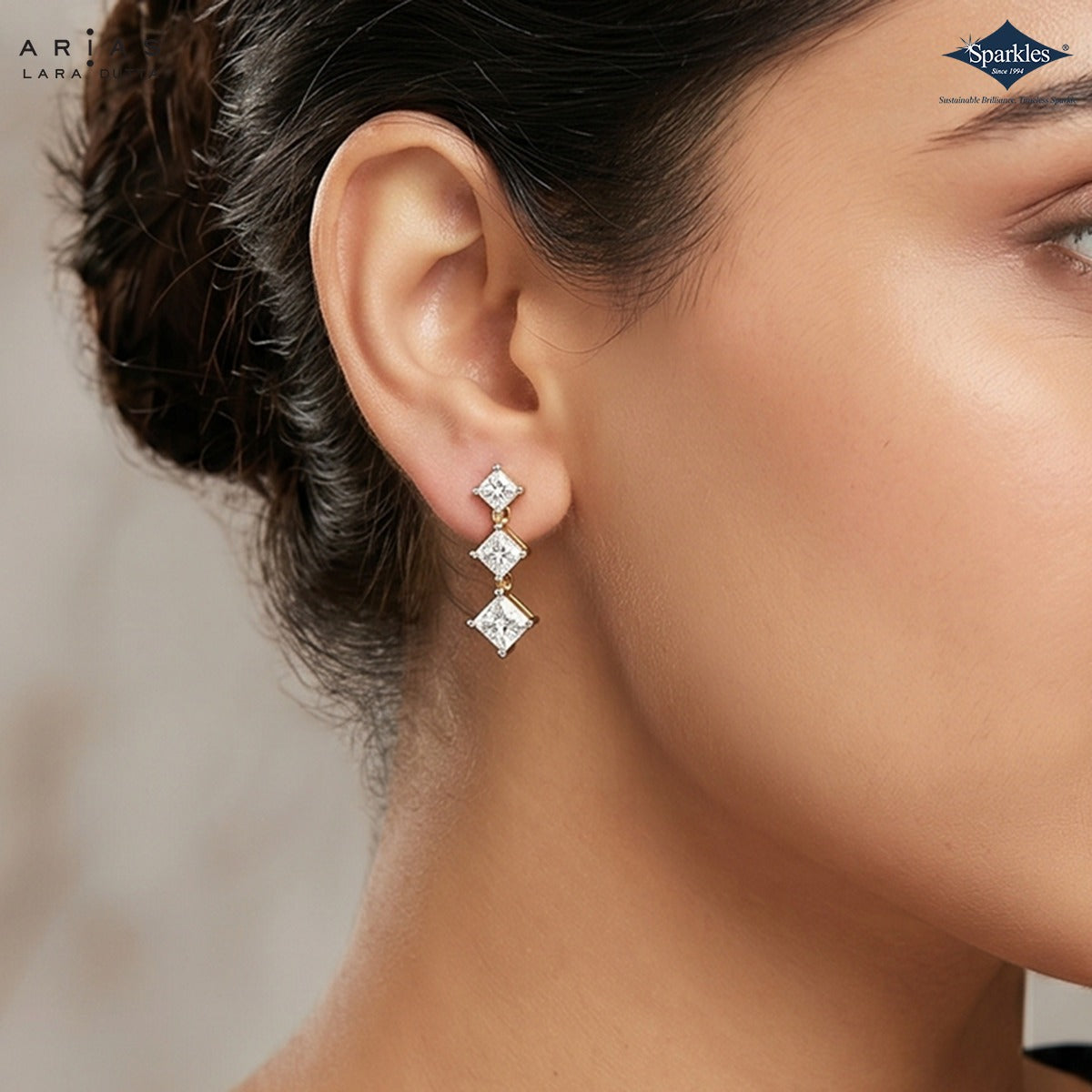 Arias by Lara Dutta Princess-Cut Linear Diamond Earring