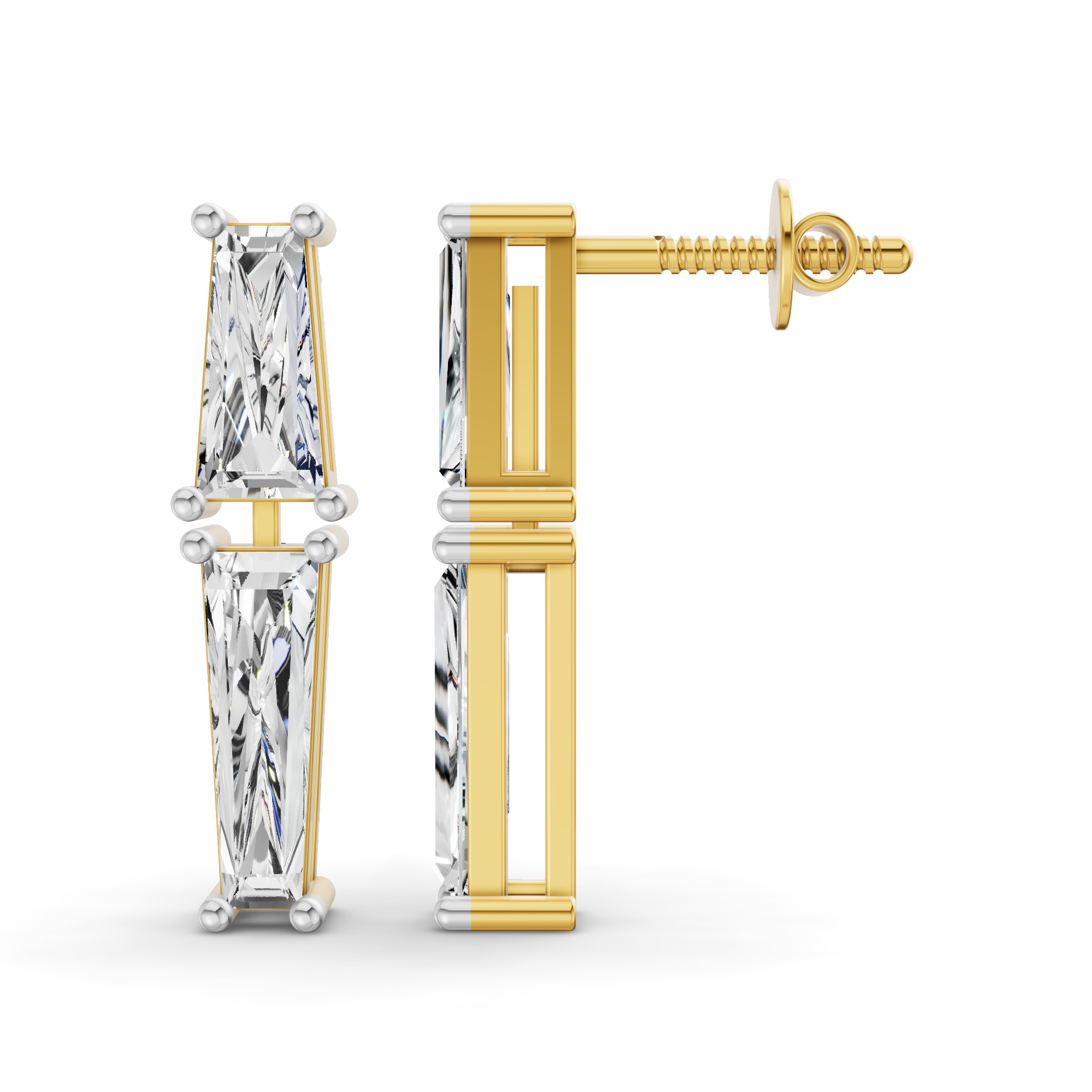 Sparkles 14K Gold in 1.79 Carat Twin Baguette Cascade Diamond Earring