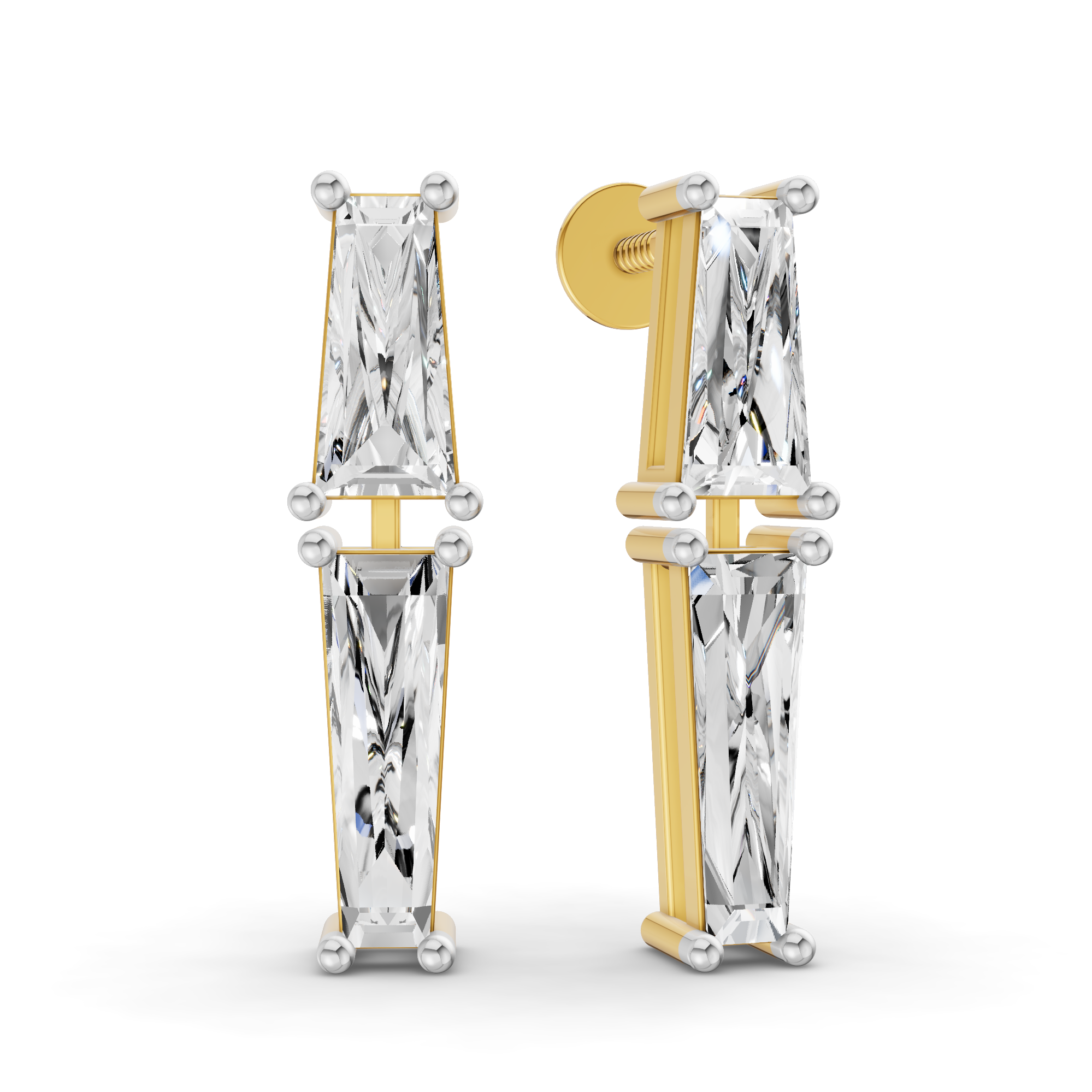 Sparkles 14K Gold in 1.79 Carat Twin Baguette Cascade Diamond Earring