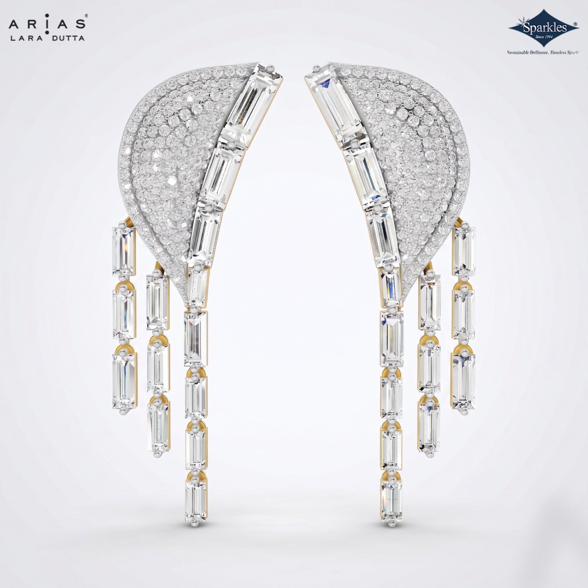 Arias by Lara Dutta Radiant Pavé Wing & Baguette Drop Statement Earrings