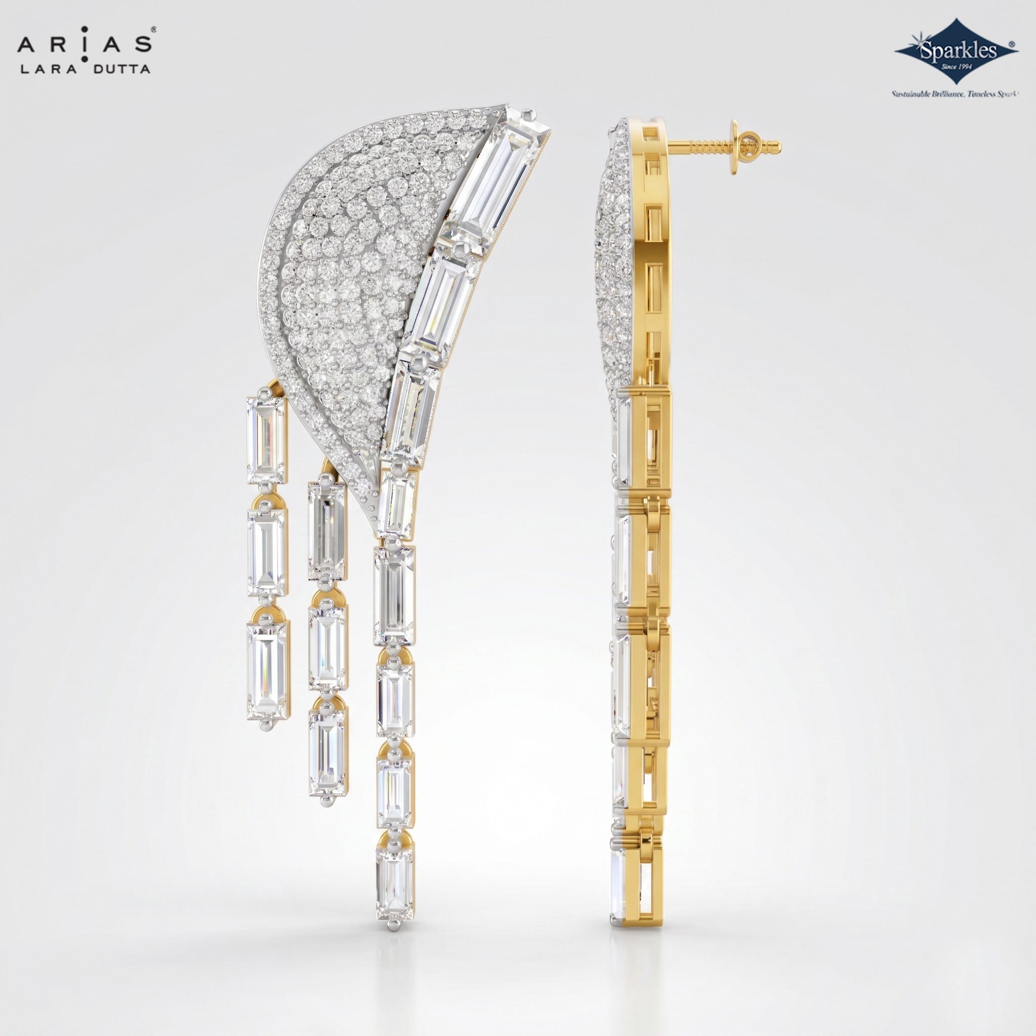 Arias by Lara Dutta Radiant Pavé Wing & Baguette Drop Statement Earrings